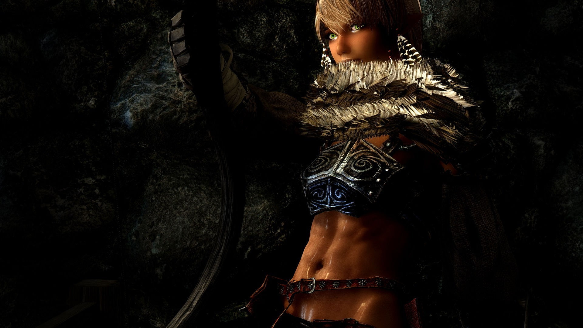body Oil, Source Filmmaker, 1080P, Green Eyes, The Elder Scrolls V: Skyrim, HD Wallpaper
