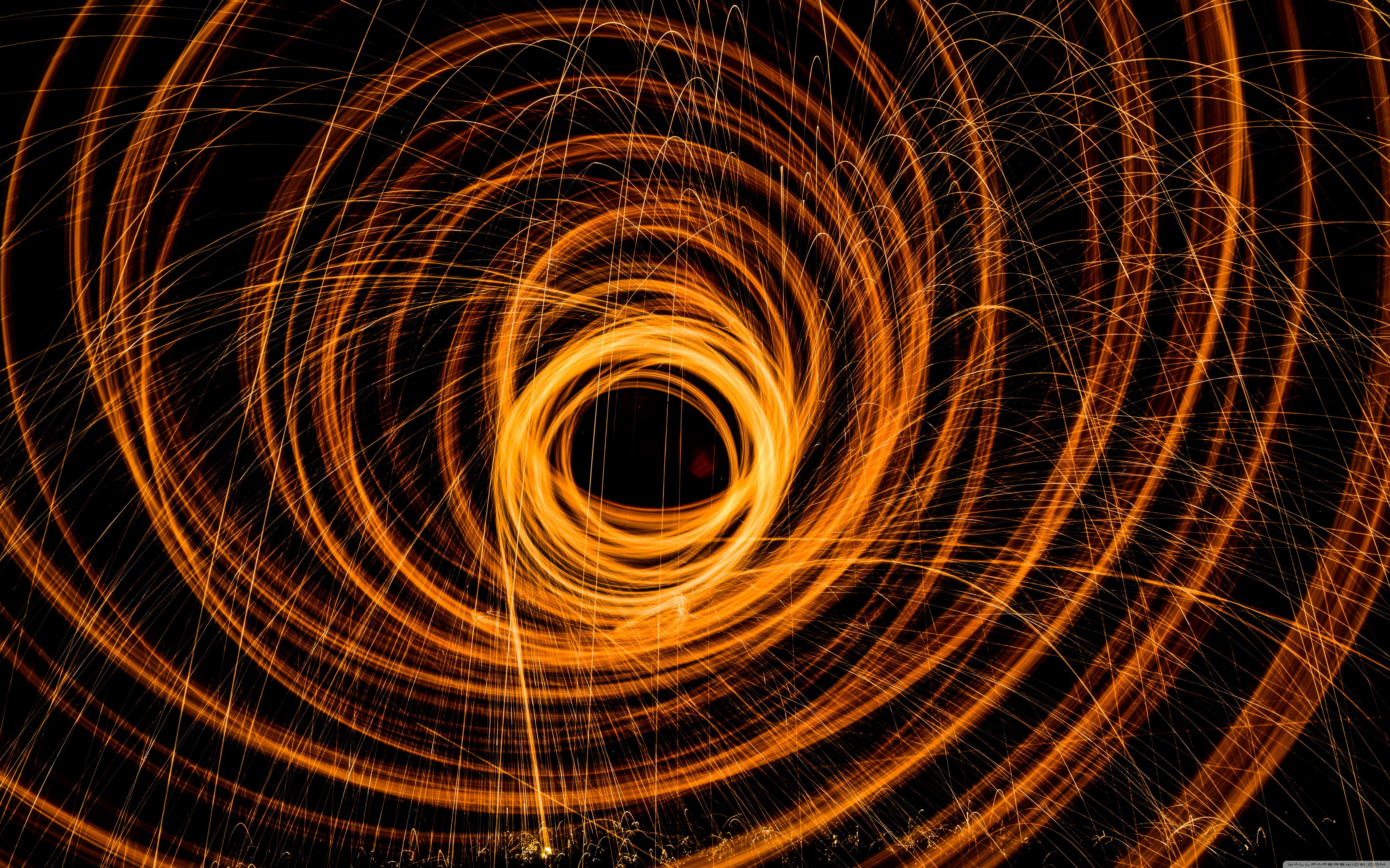 photography, orange, lights, 5K, long exposure, spiral, HD Wallpaper