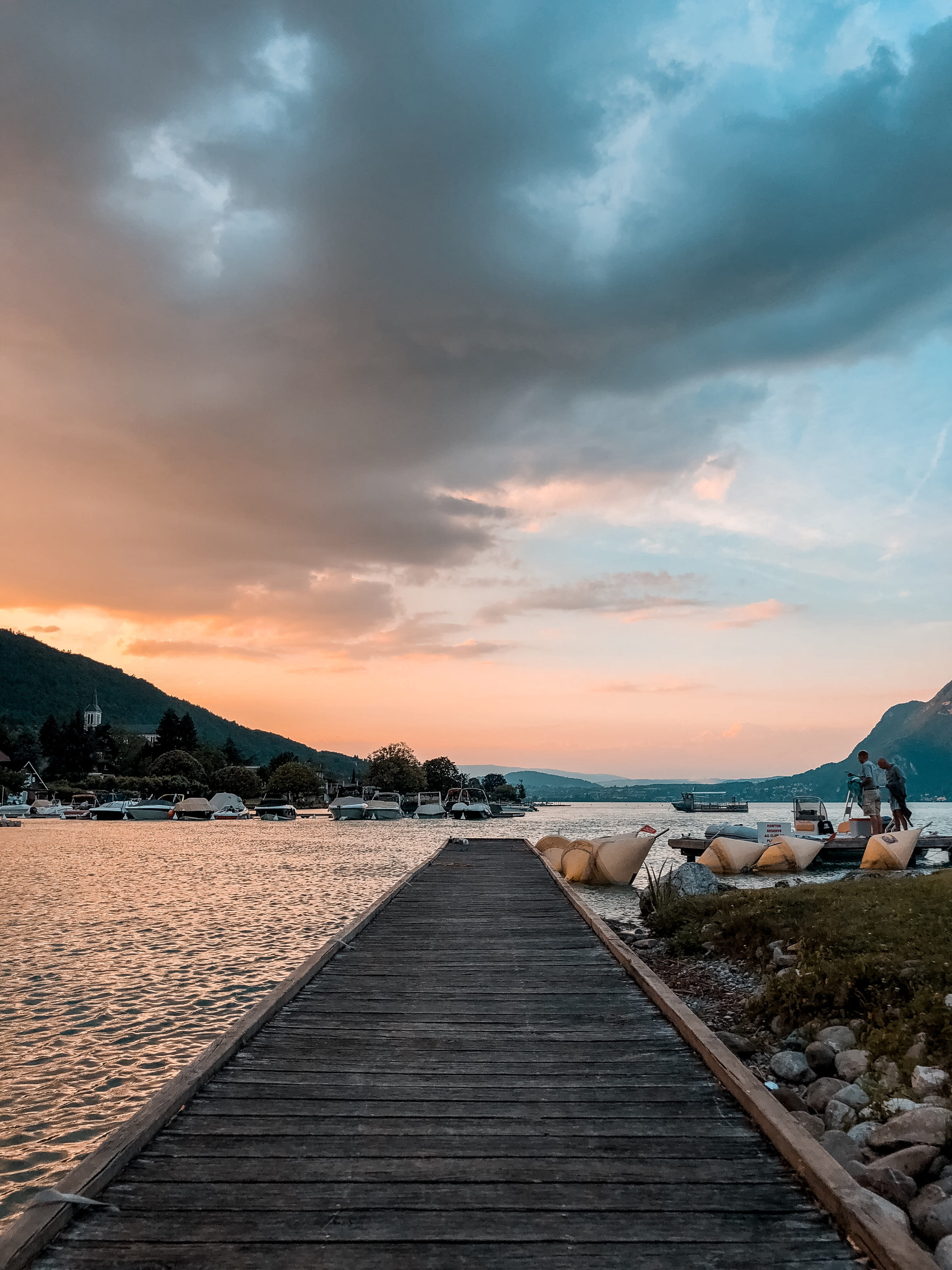 the way forward, lake, sunset, vanishing point, no people, cloud - sky, wood - material, annecy, outdoors, diminishing perspective, scenics - nature, Phone HD Wallpaper