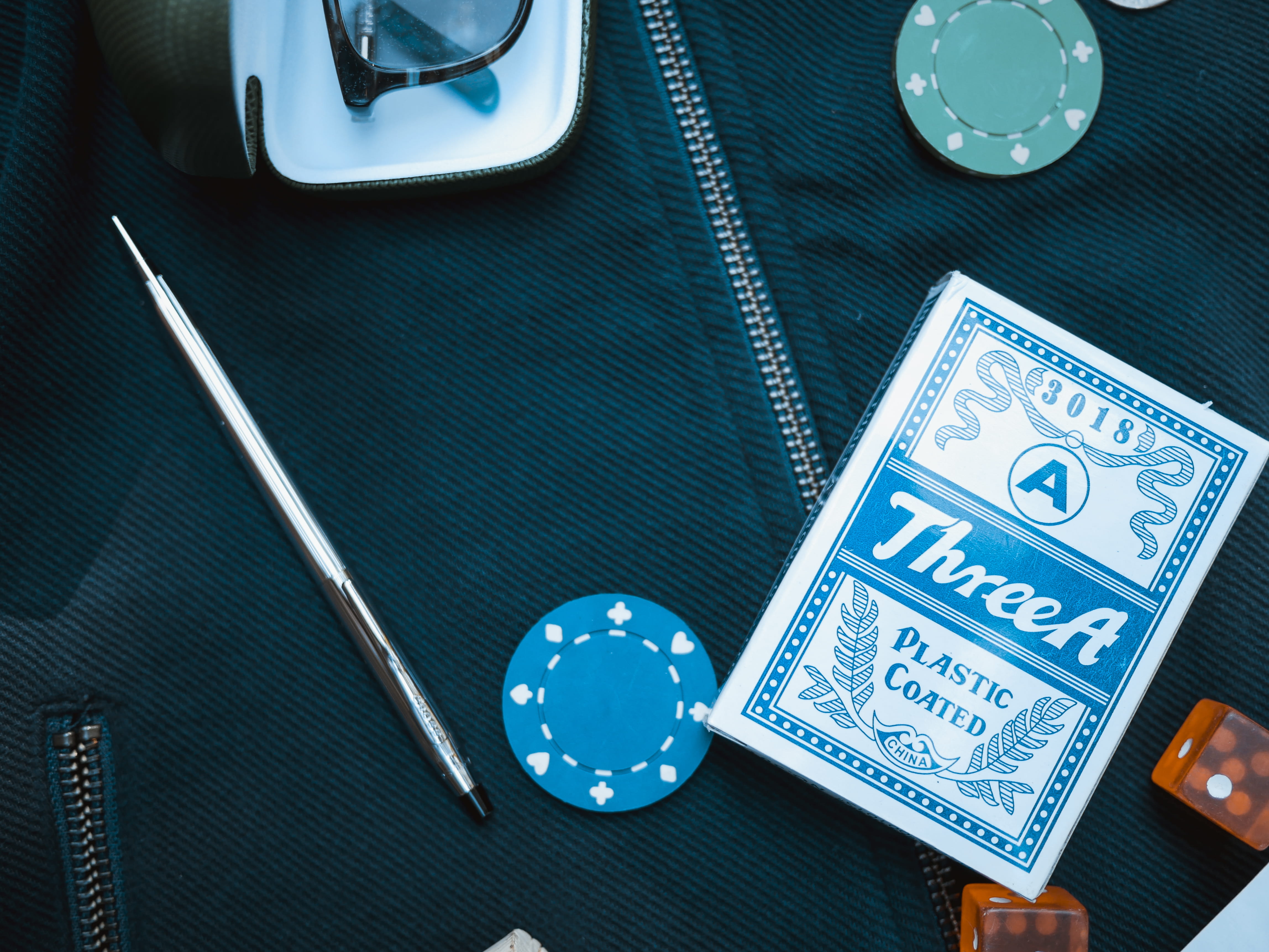text, table, western script, close-up, high angle view, card, glasses, personal accessory, game, computer, no people, accessories, dice, poker, 4K, still life, HD Wallpaper