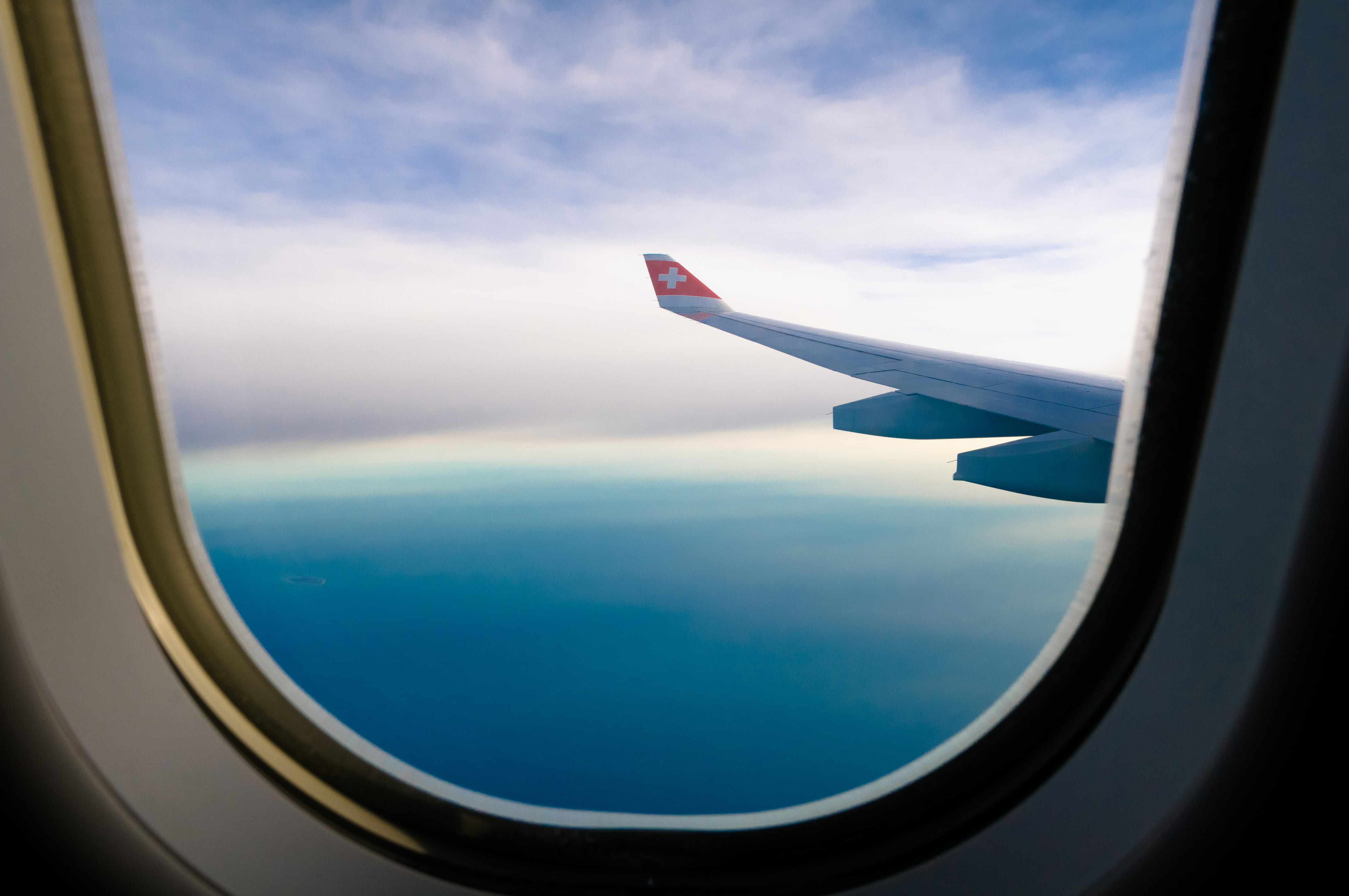 scenics - nature, glass - material, white, clouds, plane, aerospace industry, sky, view, transportation, outdoors, journey, vehicle interior, mid-air, ocean, HD Wallpaper