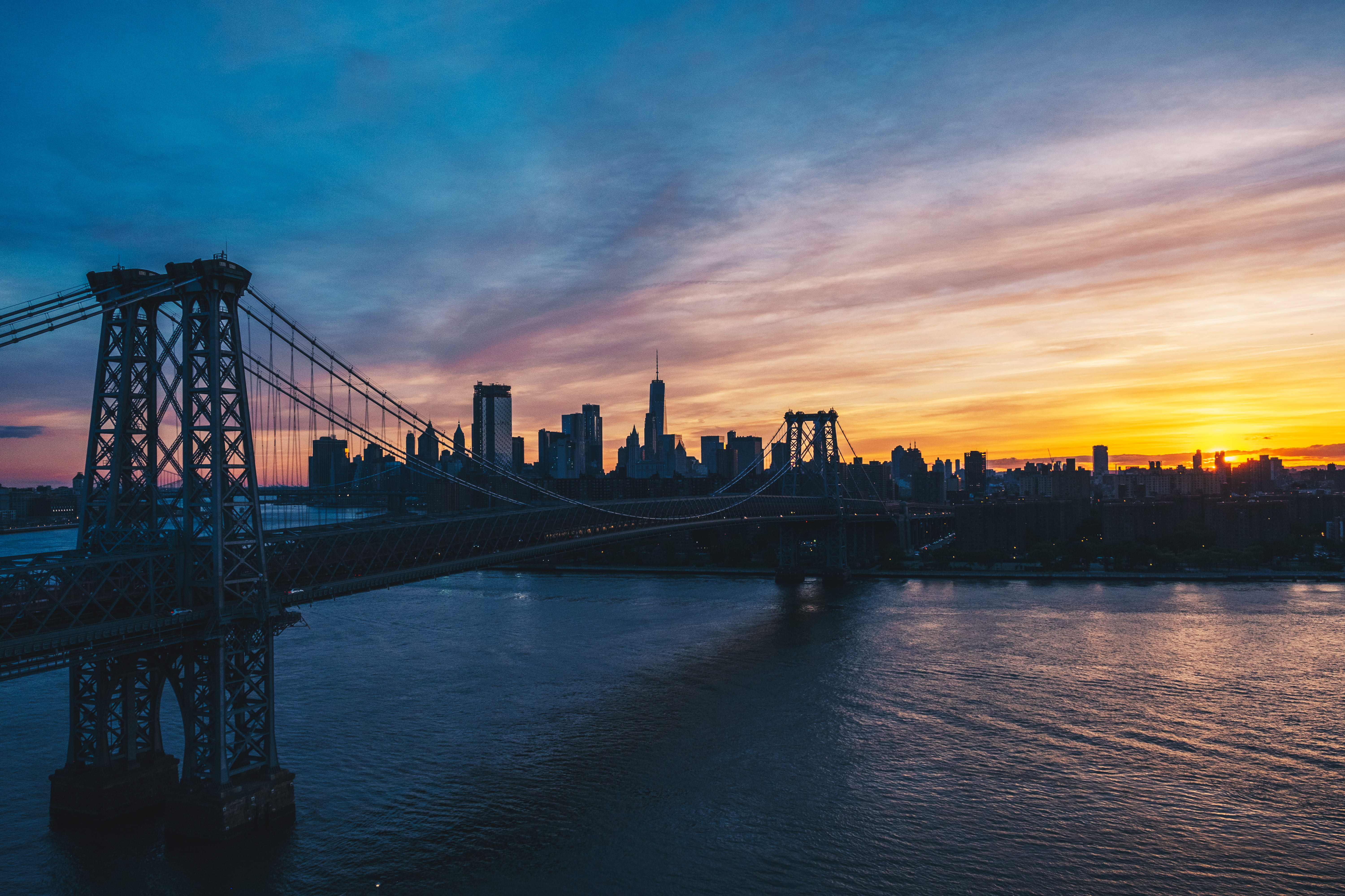 cloud - sky, cityscape, blue, building, building exterior, bridge - man made structure, landscape, city life, photography, outdoors, suspension, body, architecture, HD Wallpaper