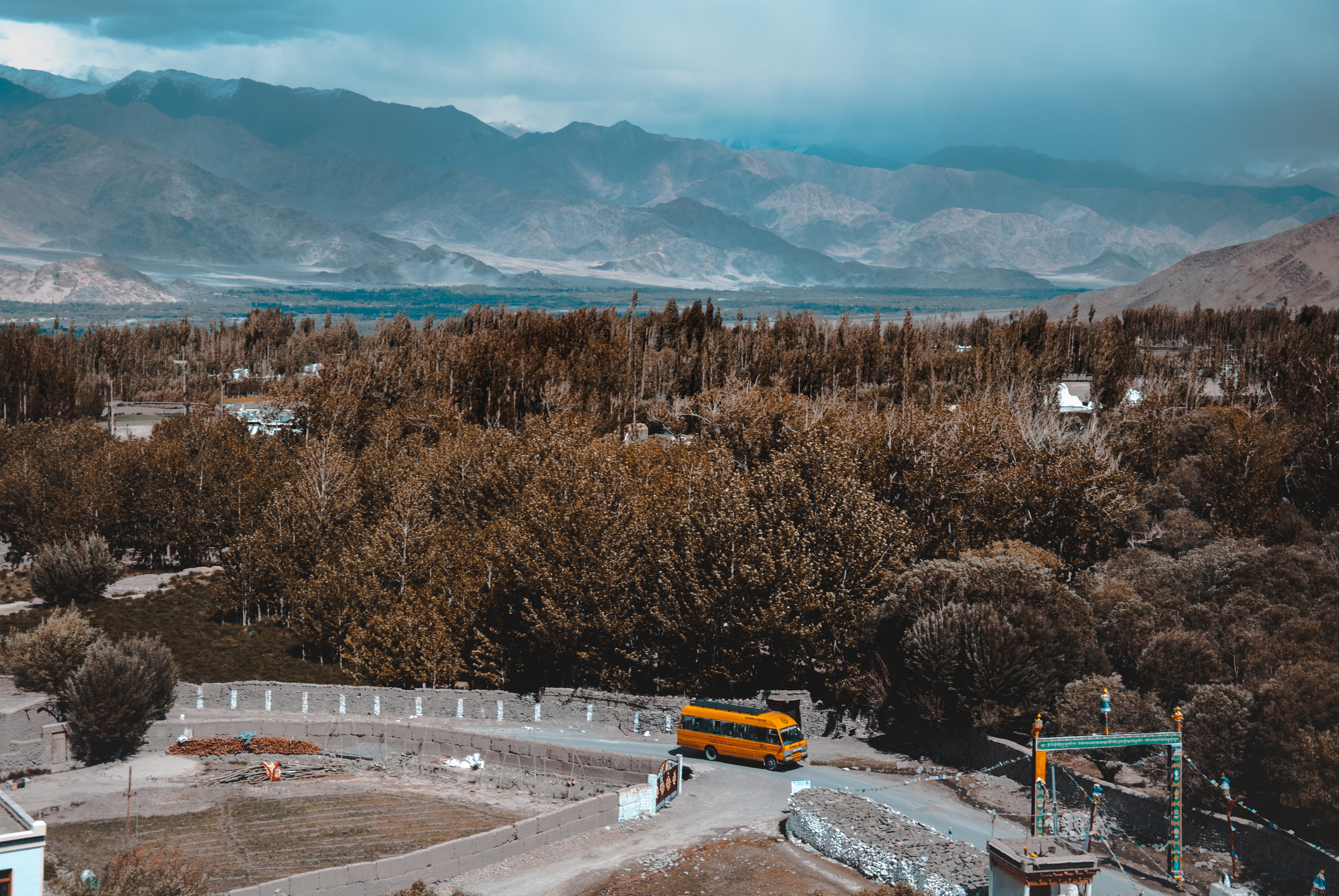 cold temperature, day, plant, nature, vibe, land vehicle, motor vehicle, mountain range, sky, forest, bus, smooth, snow, mode of transportation, no people, HD Wallpaper