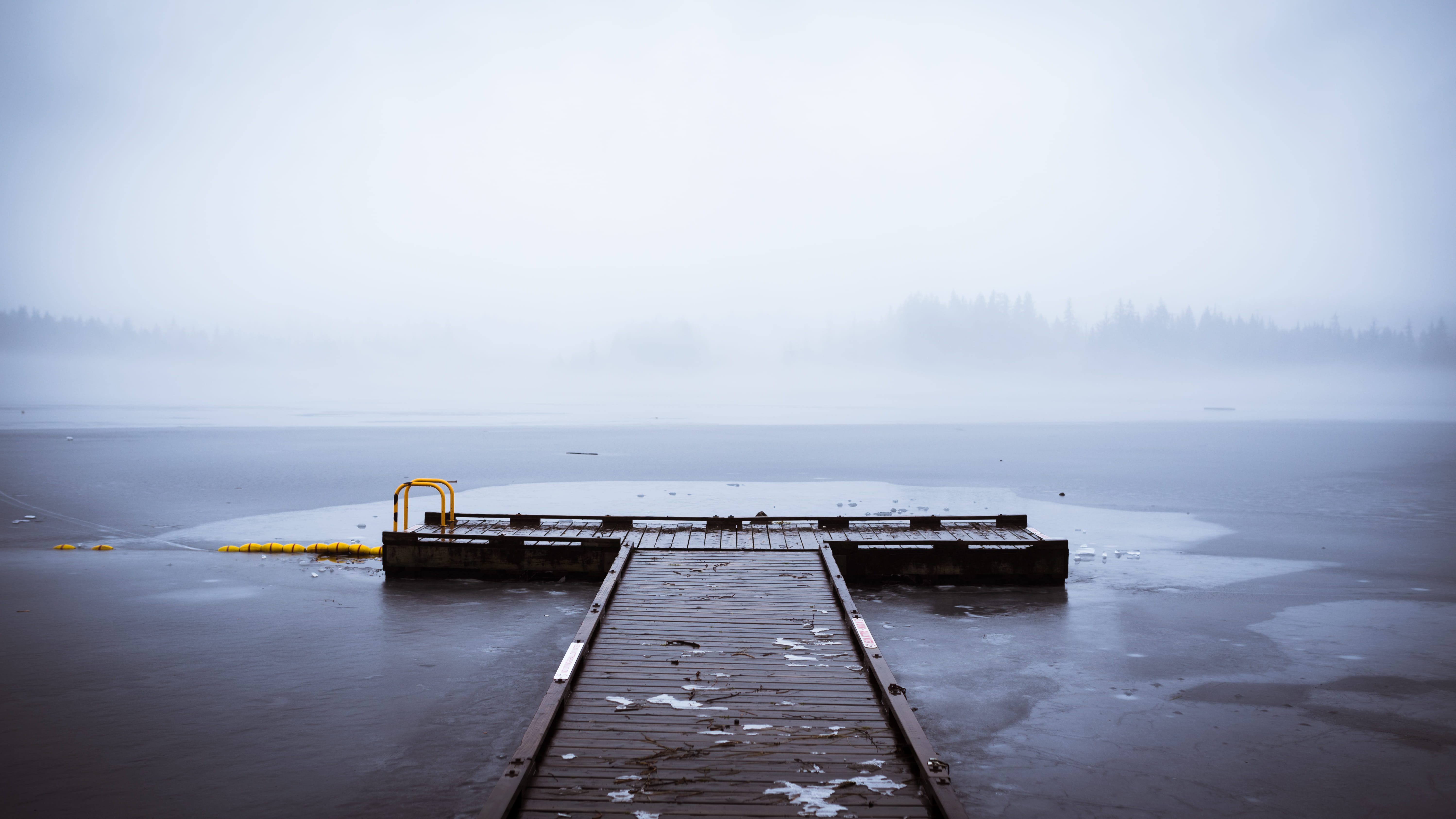 ice, 5K, pier, wood - material, trees, frozen, moody, sky, fog, outdoors, beauty in nature, nature, maple ridge, water, d750, lake, edit, no people, scenics - nature, HD Wallpaper