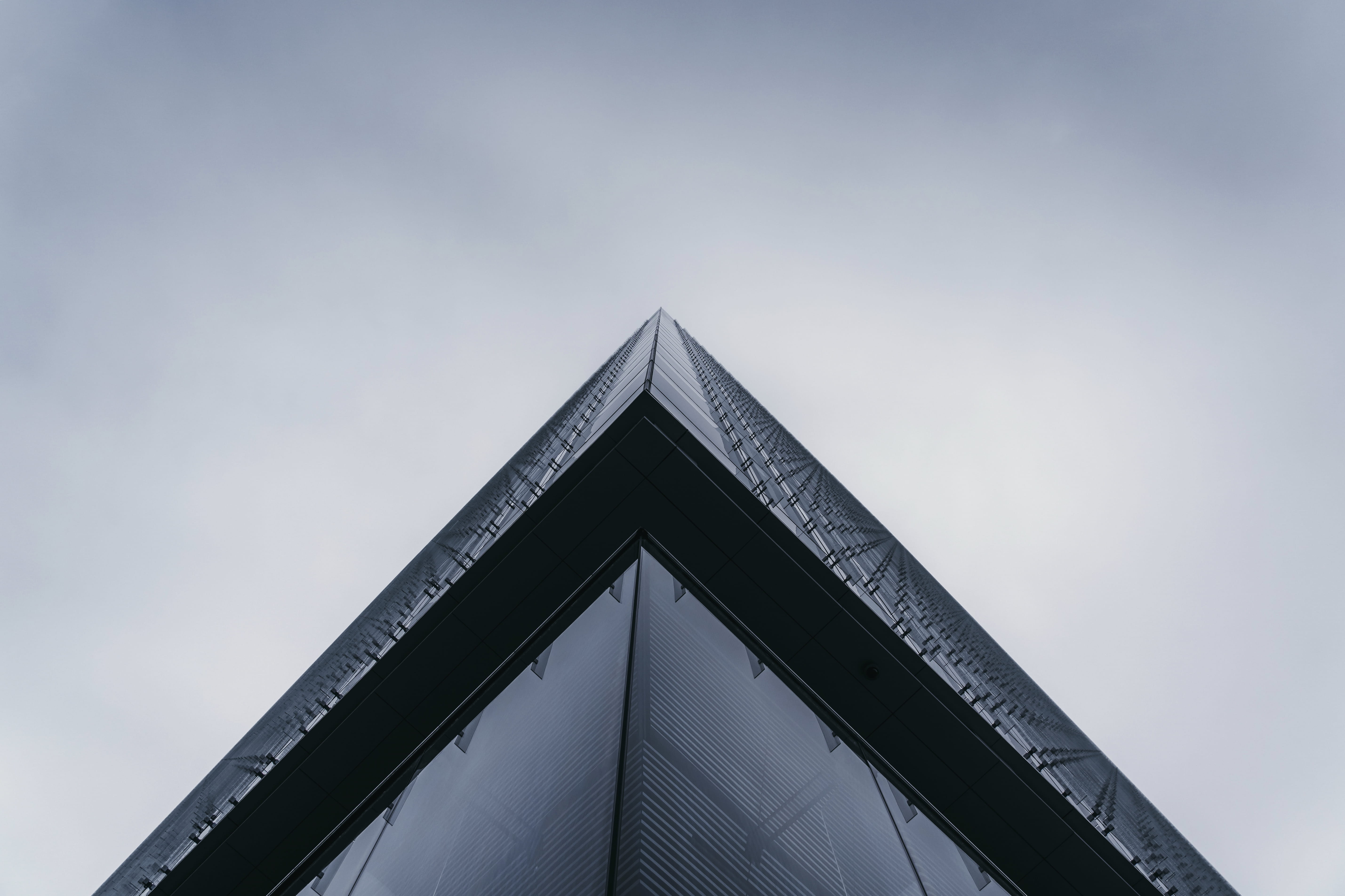 lens, outdoors, shape, architecture, sony, modern, corner, moody, sky, reflective, rise, buildings, day, photoshoot, 5K, tall - high, nature, triangle, HD Wallpaper