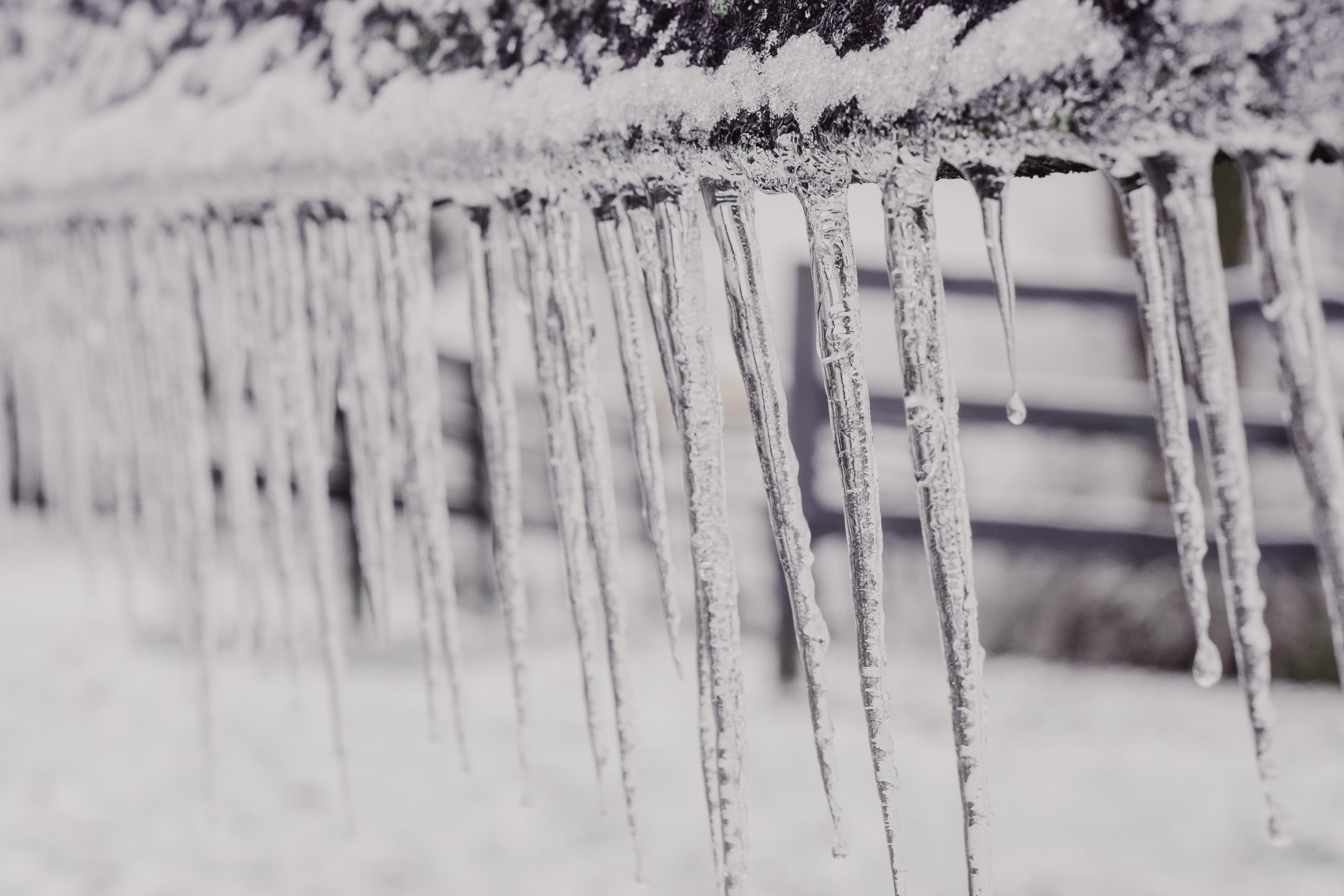 icicle, water, nature, yellow springs, beauty in nature, built structure, outdoors, winter, united states, oh, frozen, selective focus, focus on foreground, HD Wallpaper
