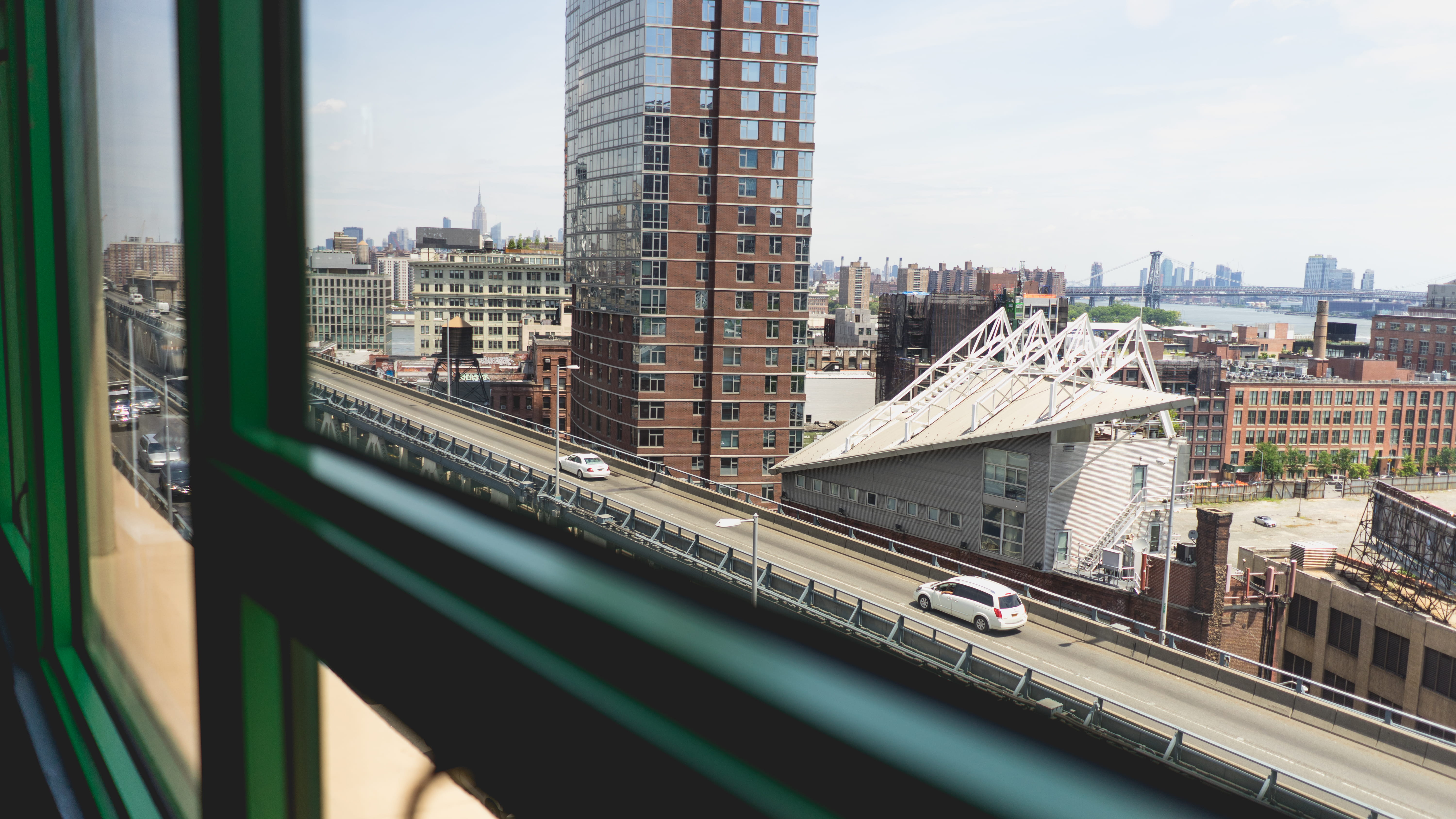 window, bridge - man made structure, sky, day, connection, skyline, 5K, coworking, architecture, mode of transportation, train, train - vehicle, highway, HD Wallpaper