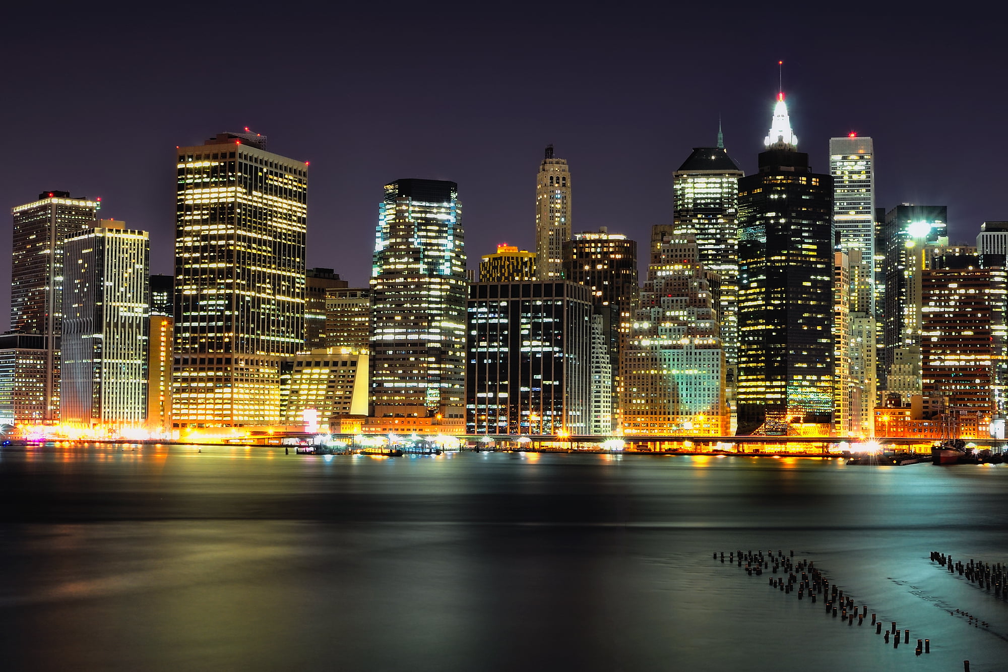 light, built structure, illuminated, skyscraper, urban skyline, Lower, skyscrapers, waterfront, tower, architecture, office building exterior, spire, Manhattan, HD Wallpaper