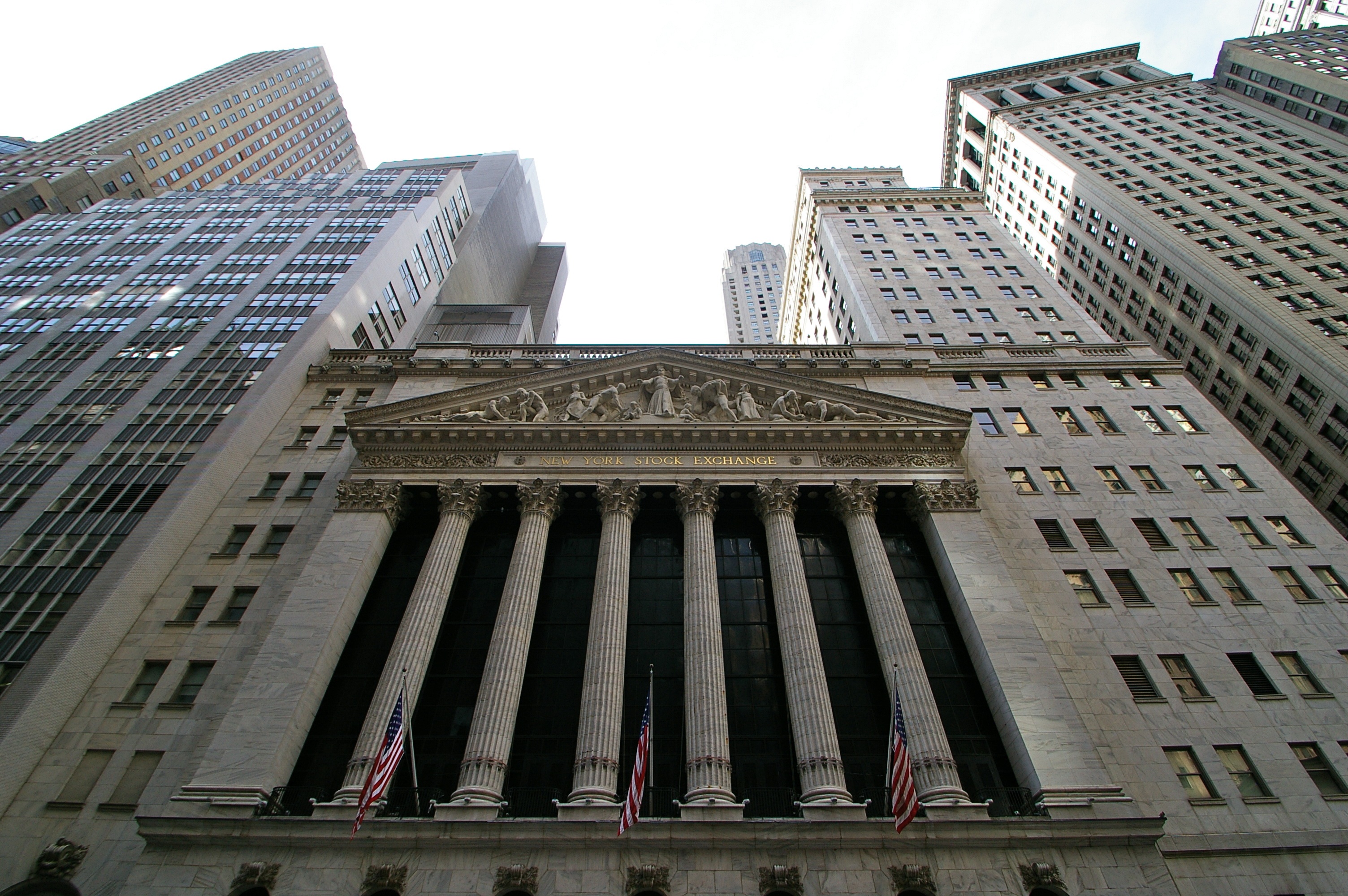 photography, america, sky, building exterior, wall street, architecture, usa, skyscraper, urban, ornate, angle, window, facade, high, building, no people, HD Wallpaper