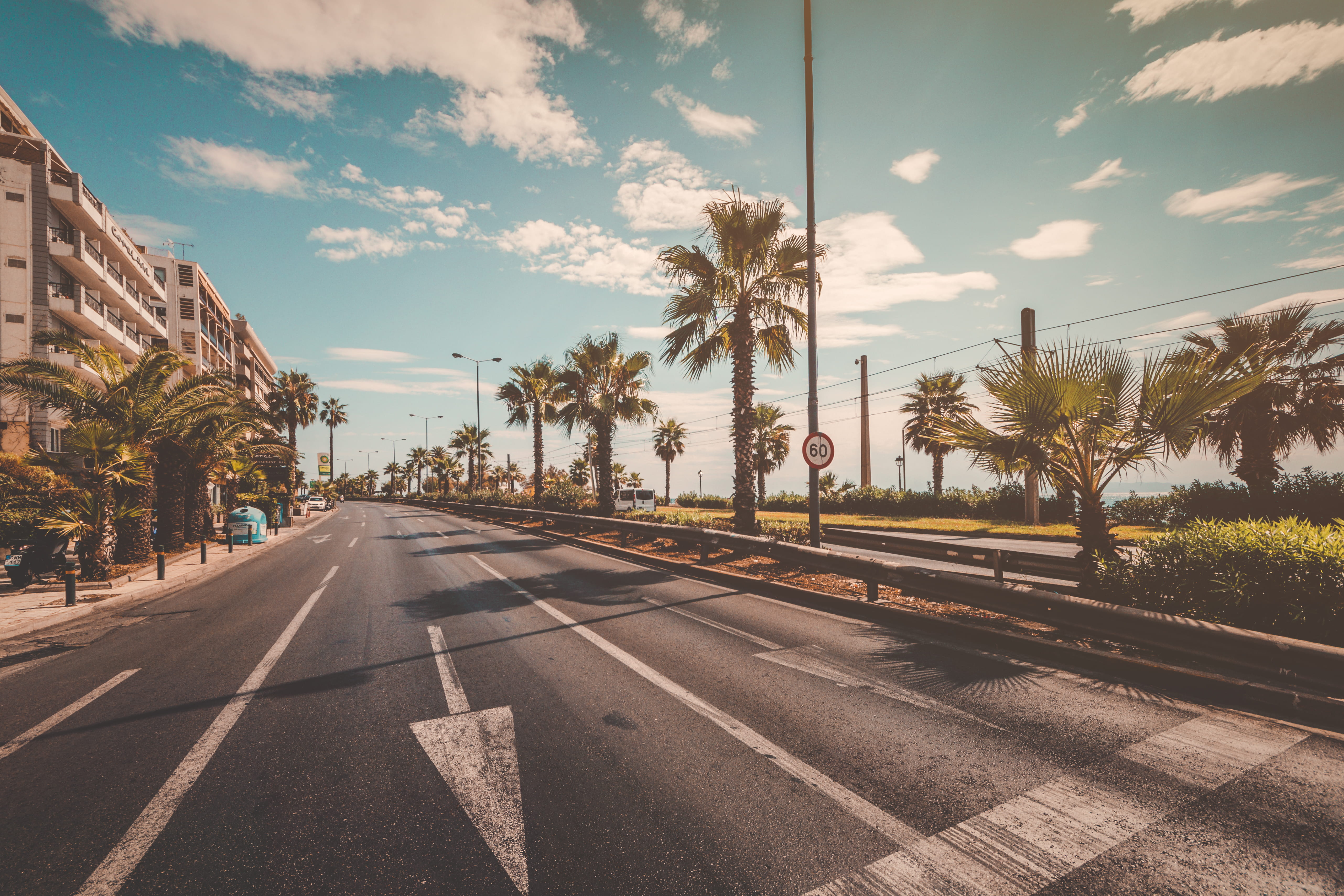 scape, urban, road marking, sky, hot, no people, dividing line, symbol, sign, diminishing perspective, the way forward, scenery, open road, plant, sunny, HD Wallpaper