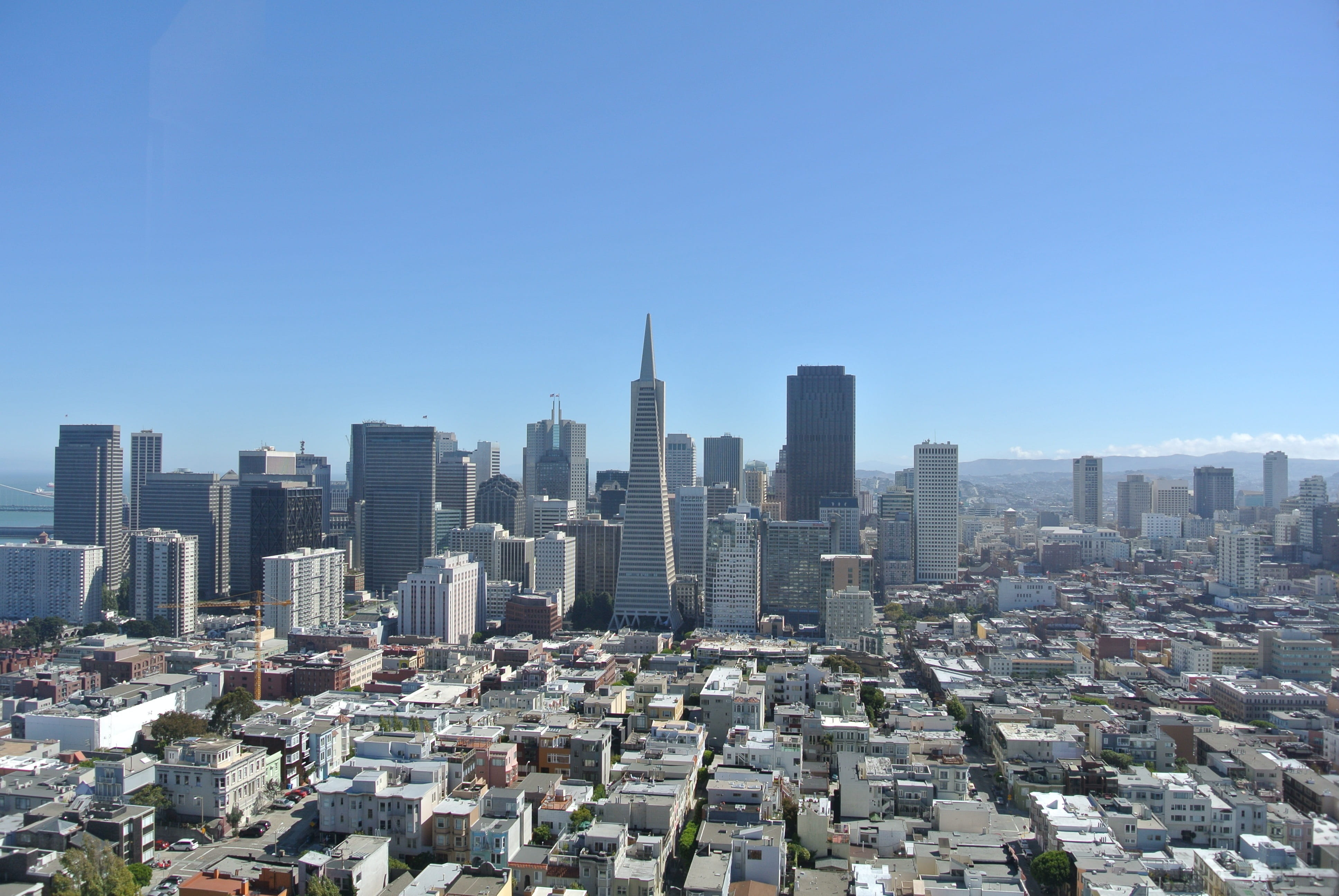 financial district, 4K, clear sky, building exterior, architecture, San Fransisco, no people, san, modern, landscape, skyscraper, panorama, usa, sky, day, HD Wallpaper