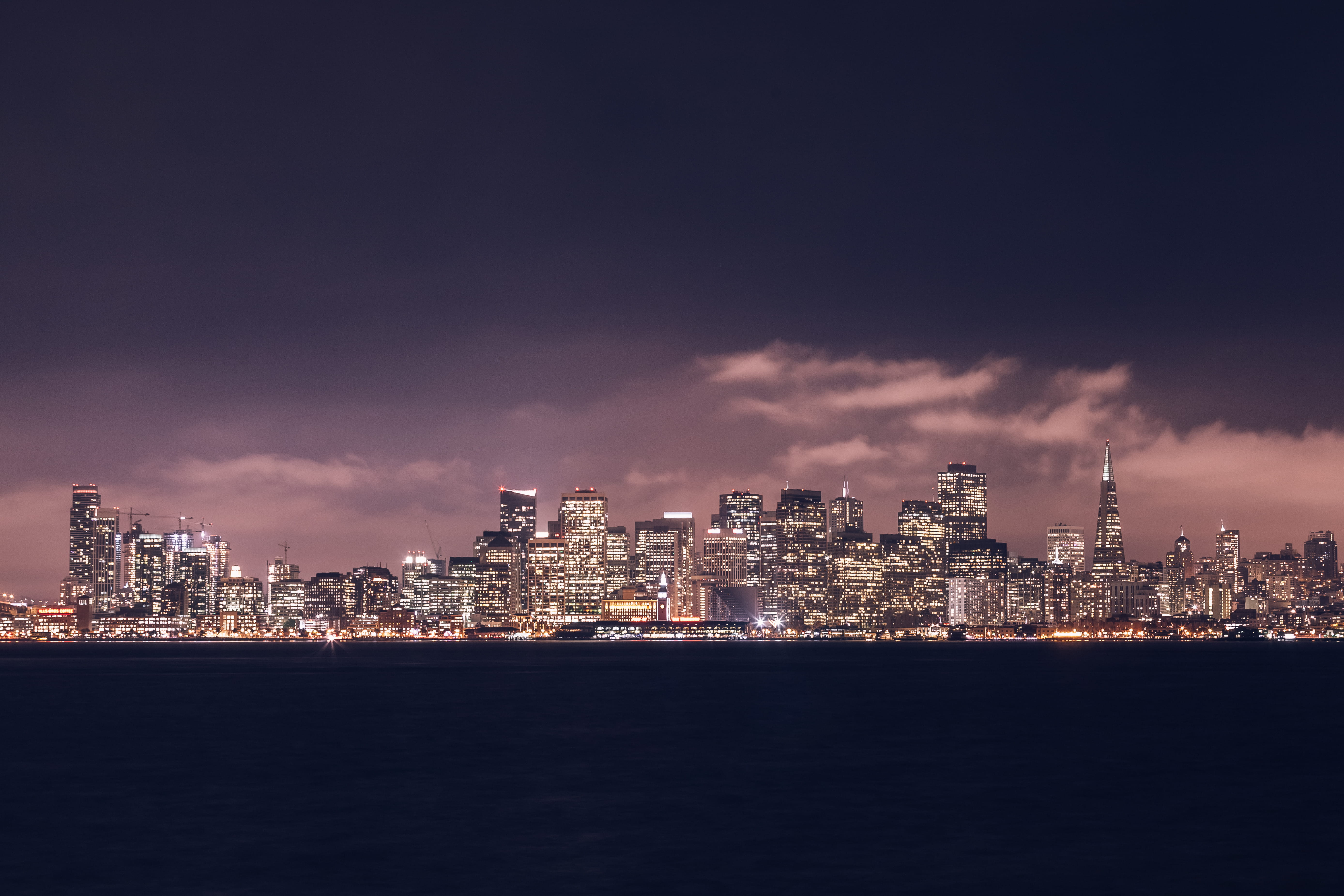 landscape, building, treasure island, built structure, bay area, san francisco, california, city life, clouds, pier, 5K, united states, transamerica pyramid, HD Wallpaper