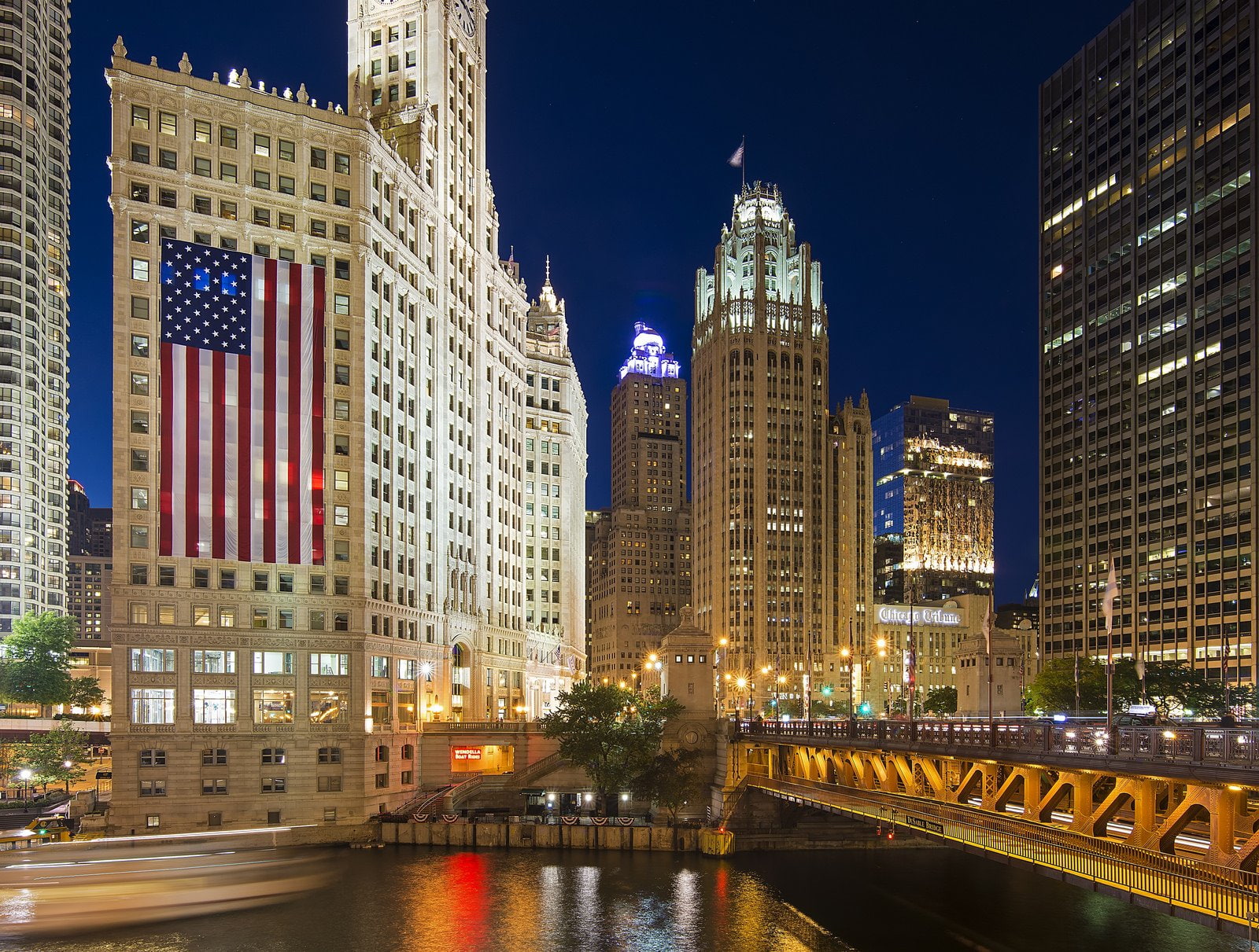 mid ouest, architecture, bridges, chicago, night, skyline, illinois, city, 720P, comta, usa, trump, cities, francisco, tower, HD Wallpaper