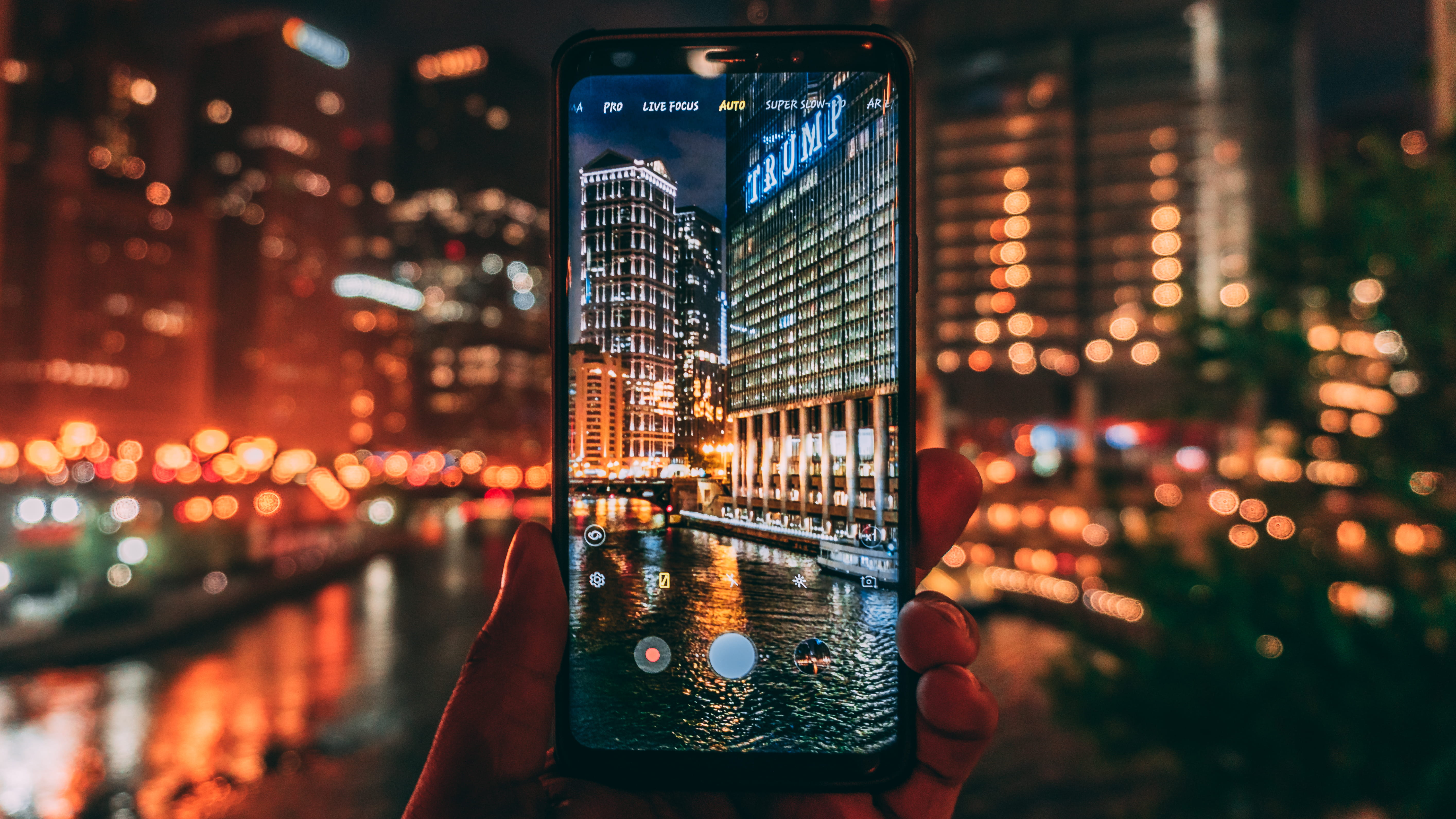 mobile, taking, building exterior, reflection, night, buildings, communication, no people, connection, city life, architecture, trump tower, 5K, office building exterior, HD Wallpaper