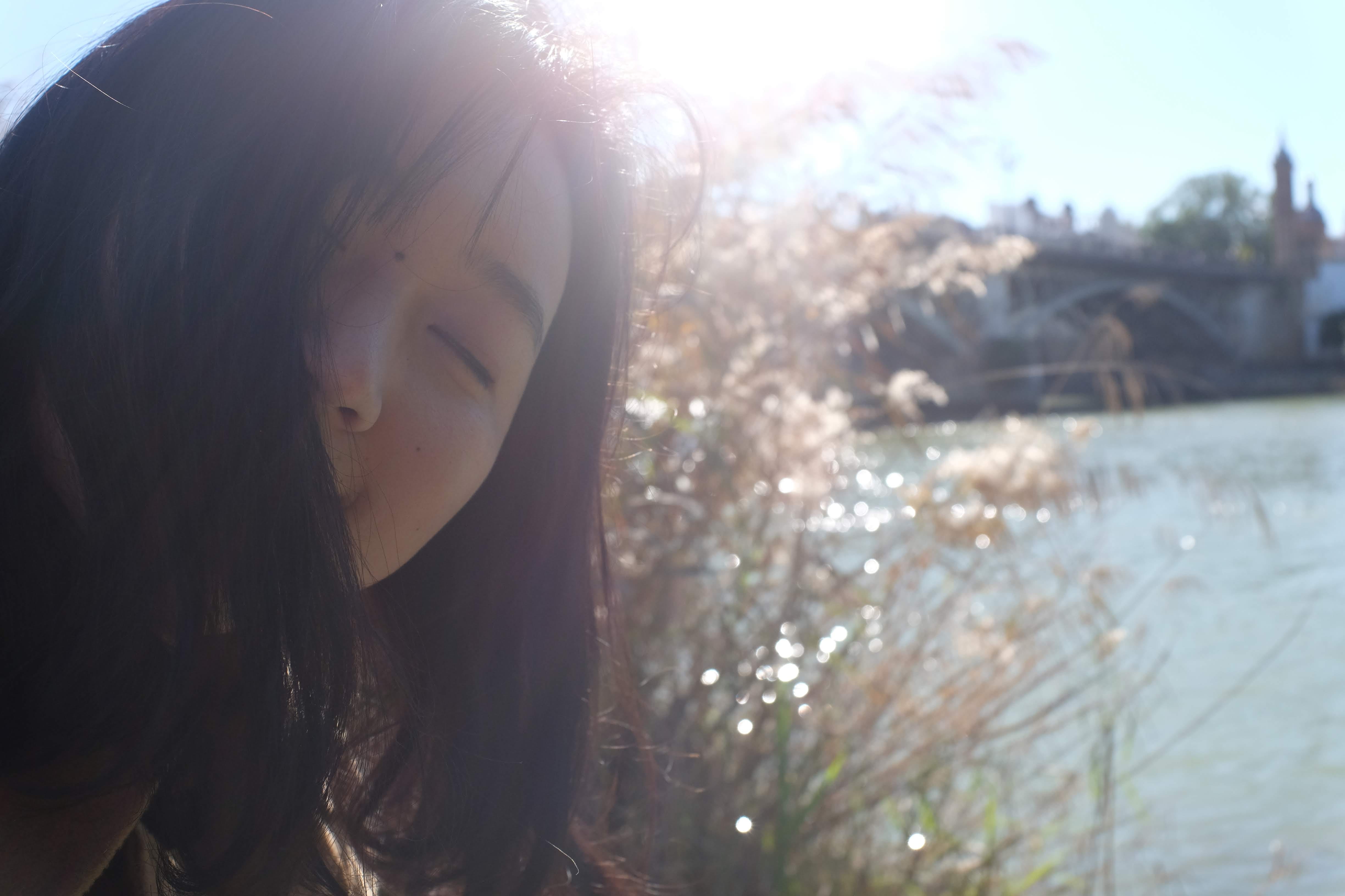 one person, young women, day, sense, beautiful woman, long hair, human face, asian, sunlight, women, contemplation, real people, 4K, warm, city, teenager, HD Wallpaper