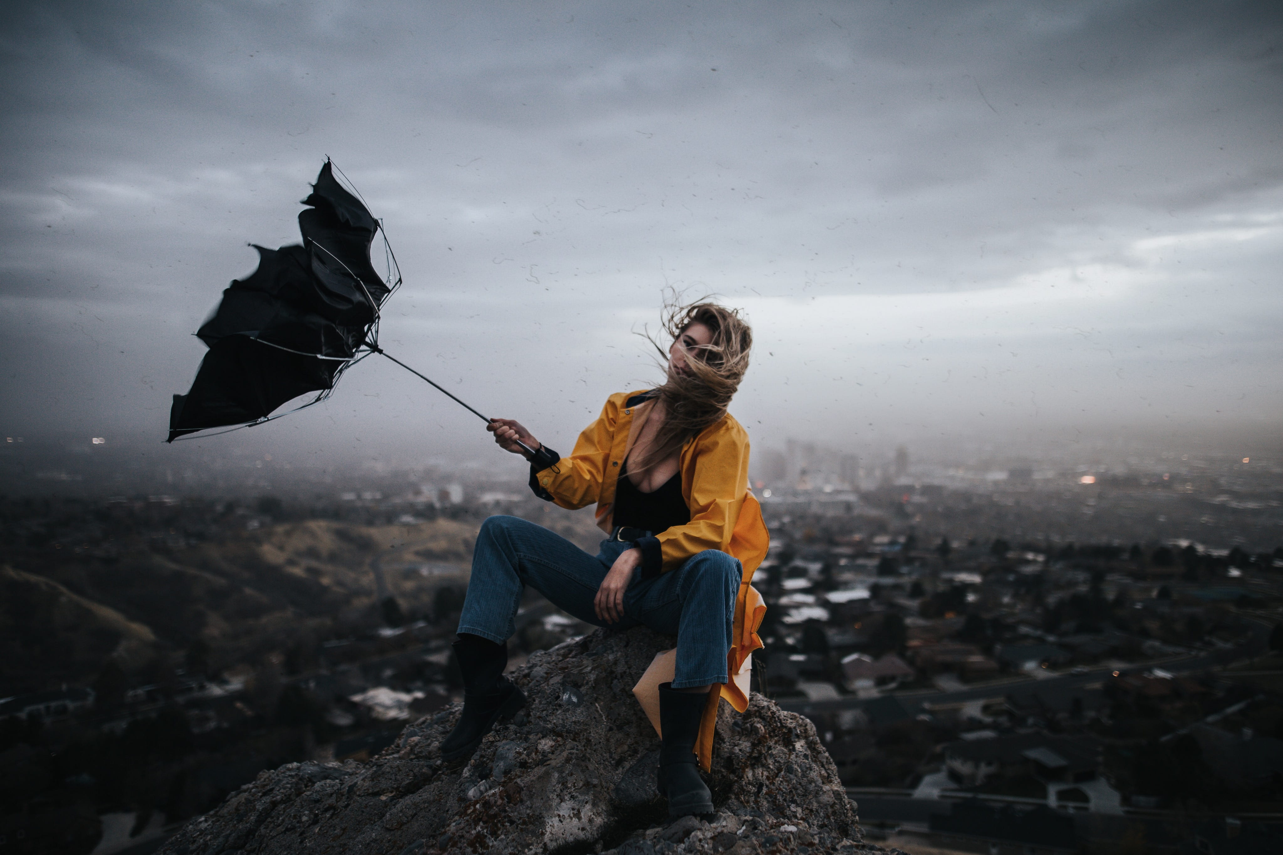 sitting, nature, cloud, people, flown, moodyportrait, portrait, women, architecture, built structure, 4K, ground, woman, building exterior, sky, gloomyportrait, HD Wallpaper