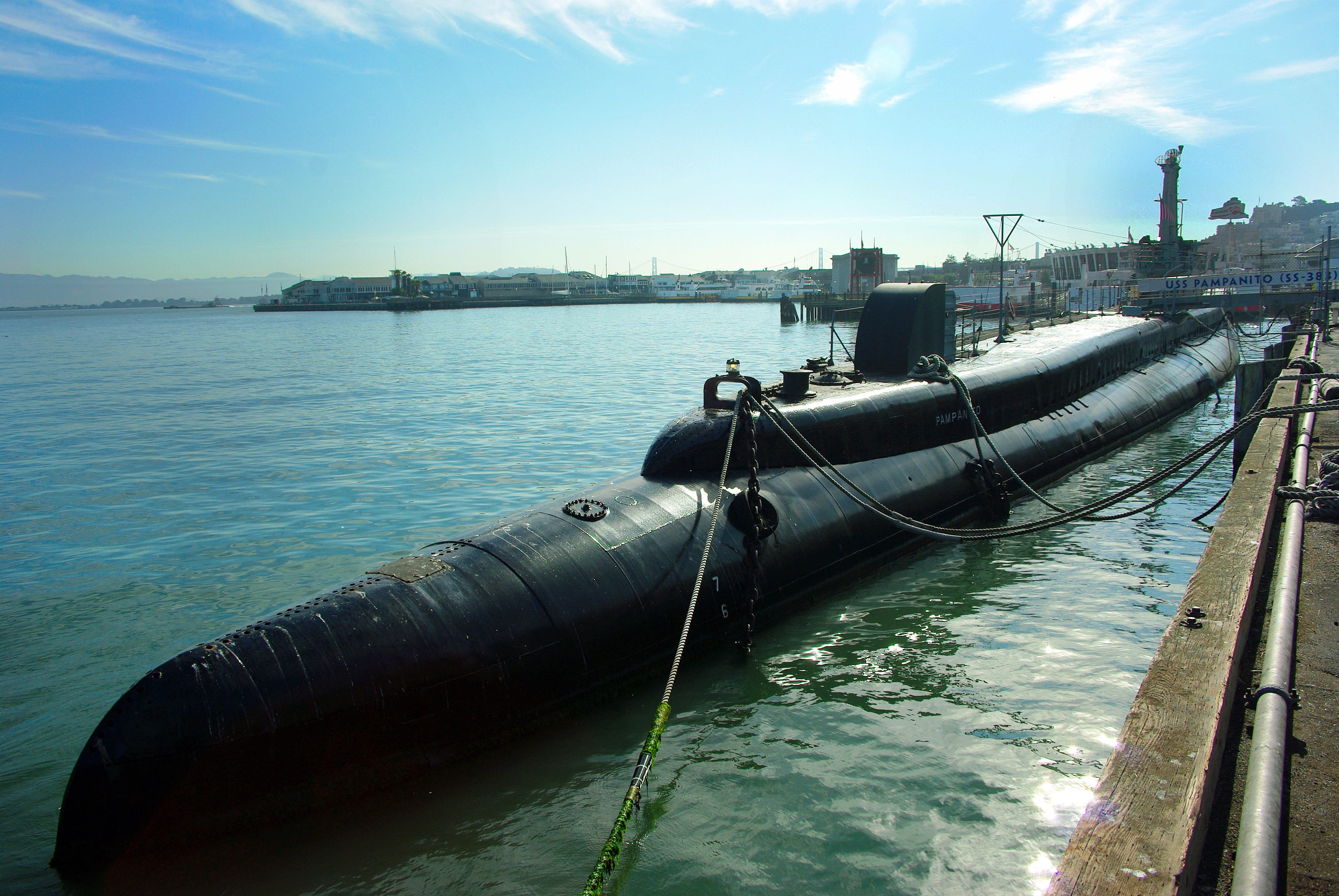 california, built structure, cloud - sky, outdoors, harbor, sunlight, Usa, nature, moored, 4K, port, San Francisco, museum, submarine, transportation, HD Wallpaper