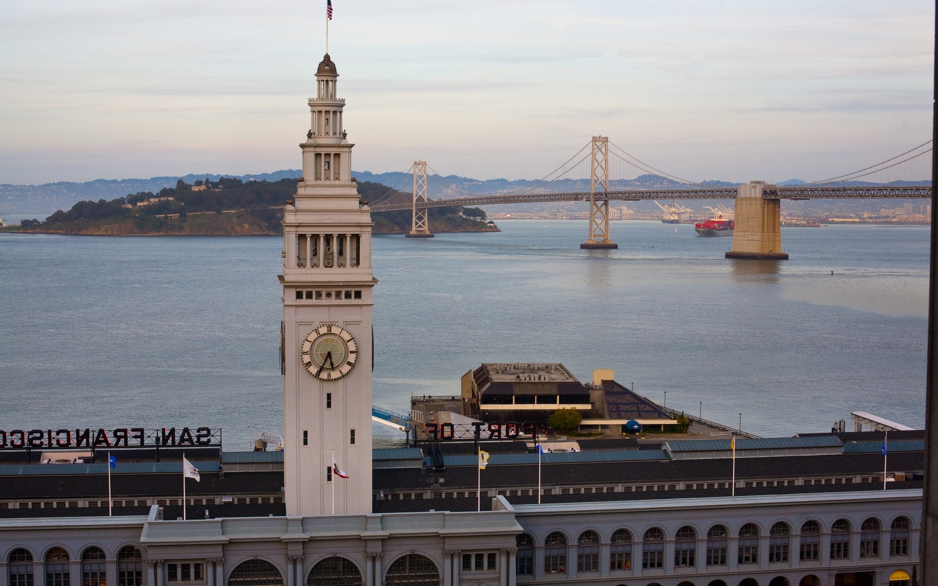 Bay bridge, San francisco, built structure, 1080P, sky, nature, suspension bridge, California, skyscraper, water, travel, engineering, connection, bridge, HD Wallpaper