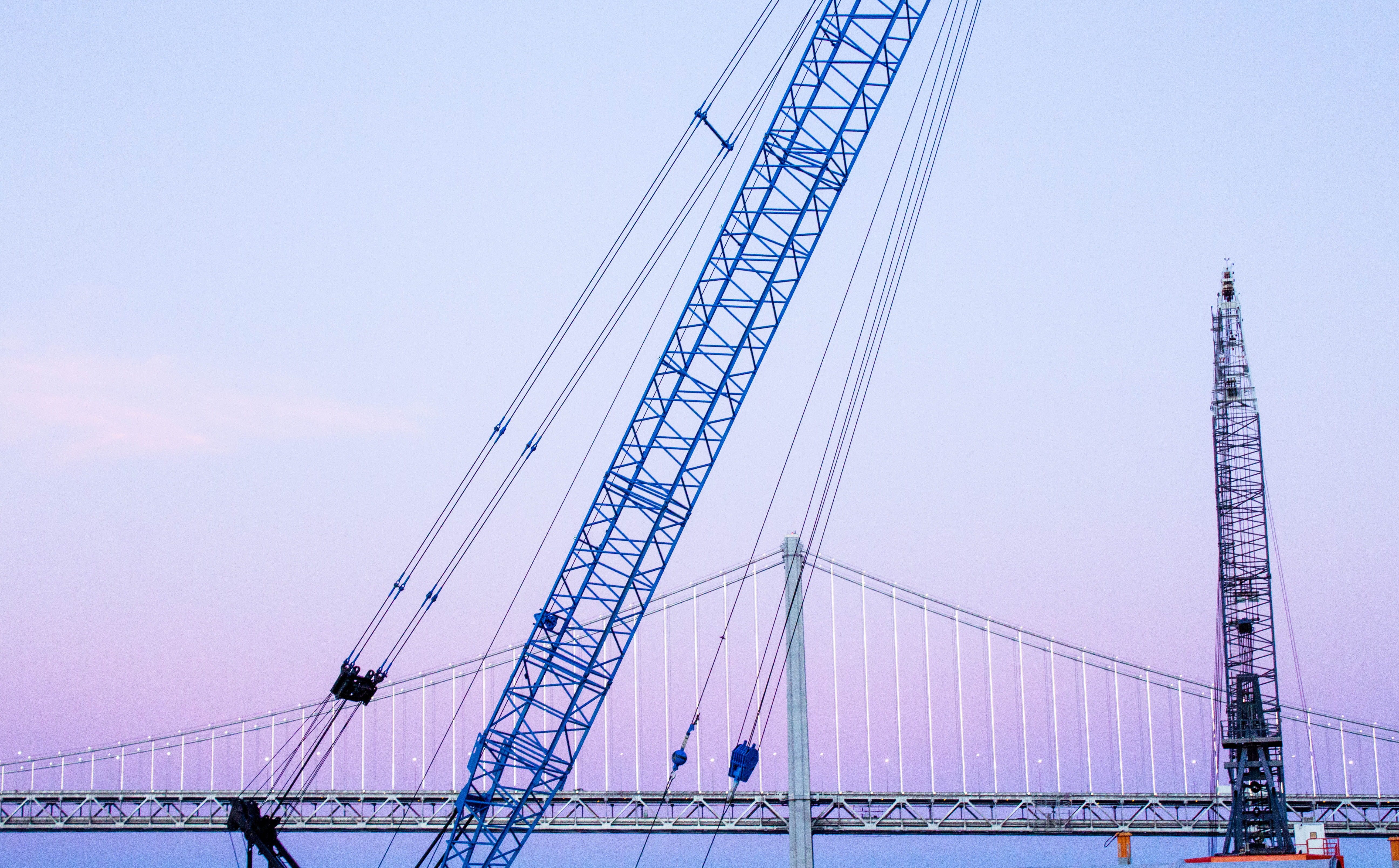 travel destinations, no people, 5K, machinery, clear sky, construction, outdoors, transportation, city, bay bridge, san francisco, built structure, bridge - man made structure, HD Wallpaper