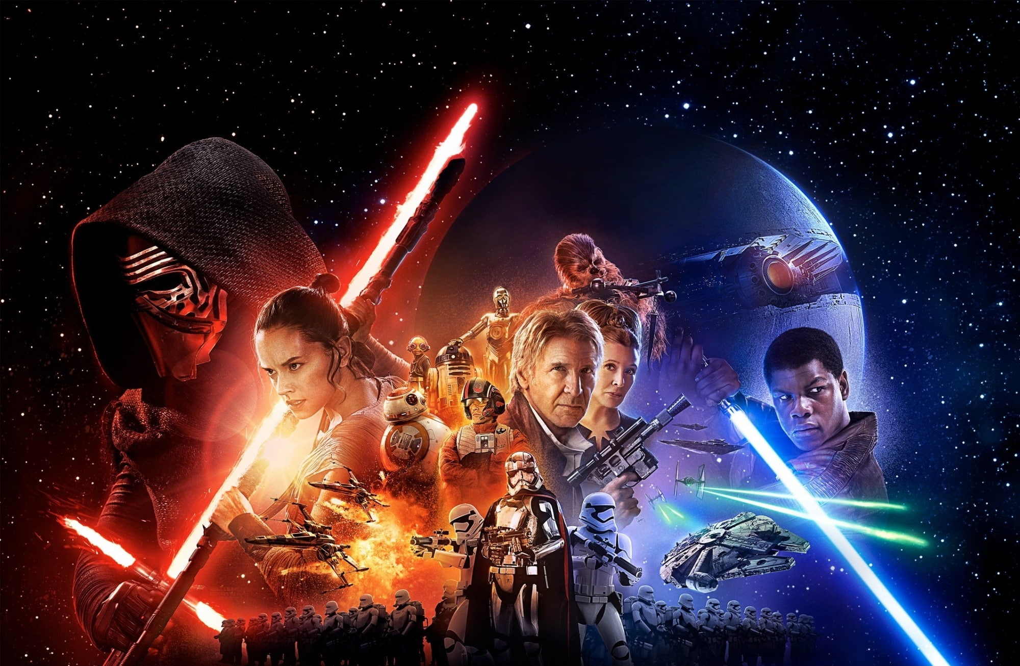 young women, poster, wireless technology, women, star - space, star, force, group of people, illuminated, Movies, one, technology, awakens, Star Wars, men, HD Wallpaper