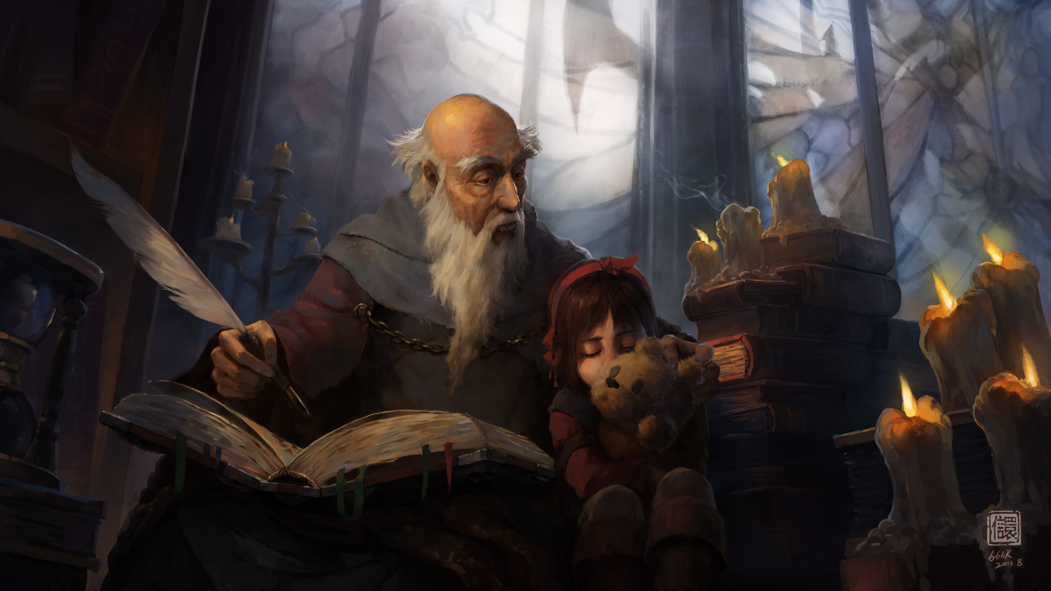 fantasy art, illustration, Leah, Deckard Cain, Diablo, 2K, HD Wallpaper