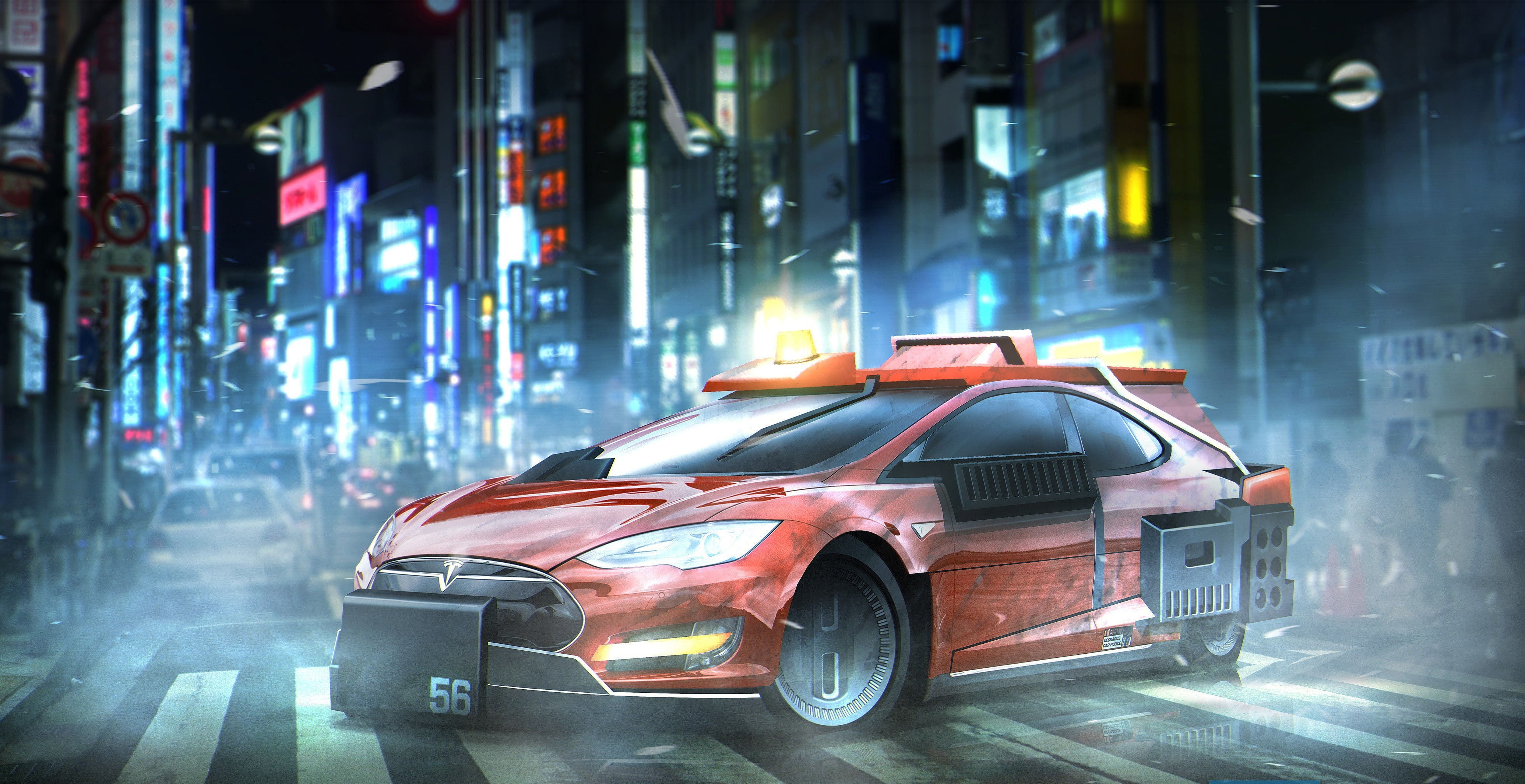 4K, 4K, Deckard’s Sedan, Tesla Model S, Blade Runner, HD Wallpaper