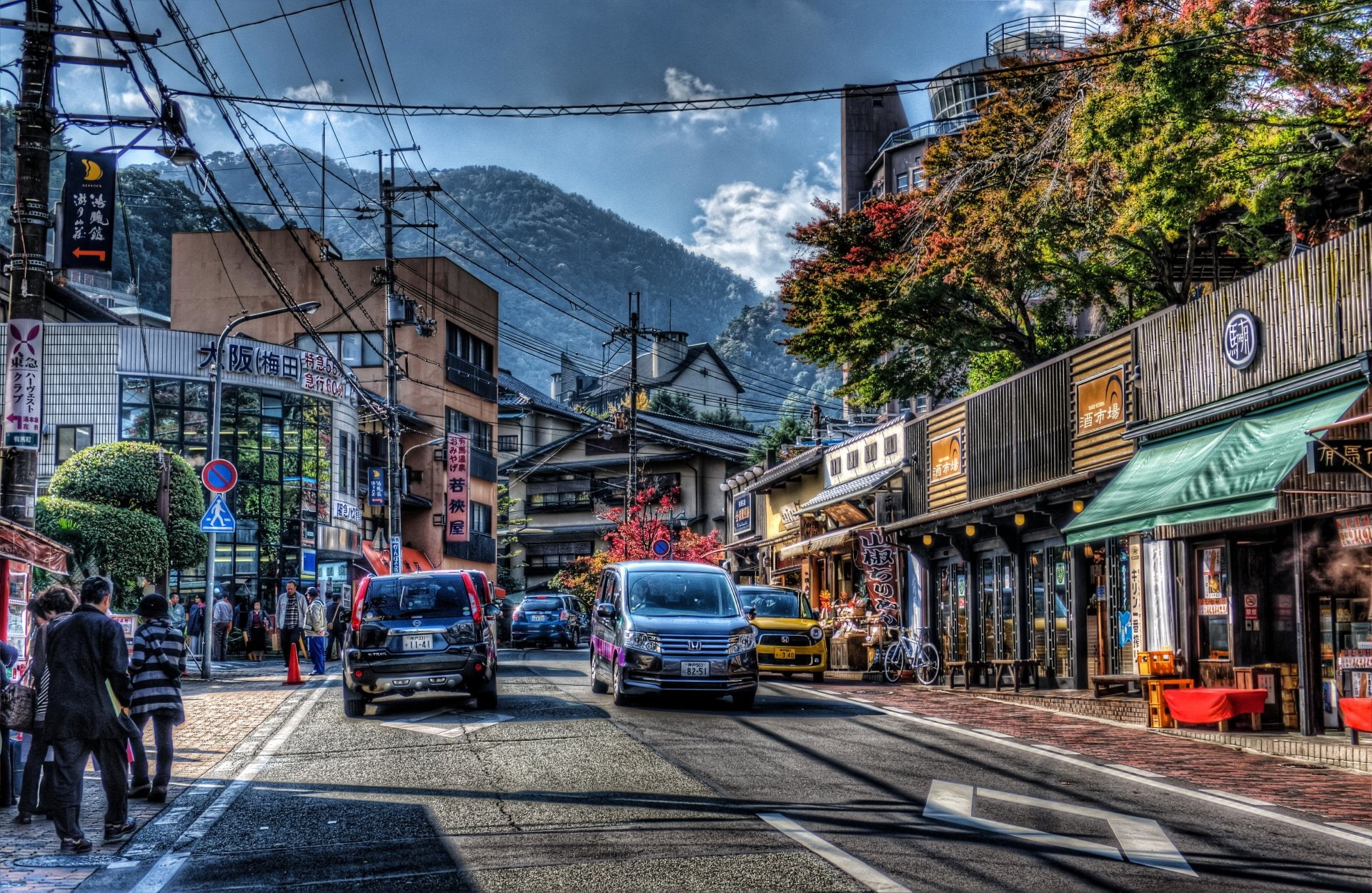 electricity, Photography, built structure, city street, Road, building exterior, 1080P, Kobe (City), mode of transportation, incidental people, transportation, HD Wallpaper