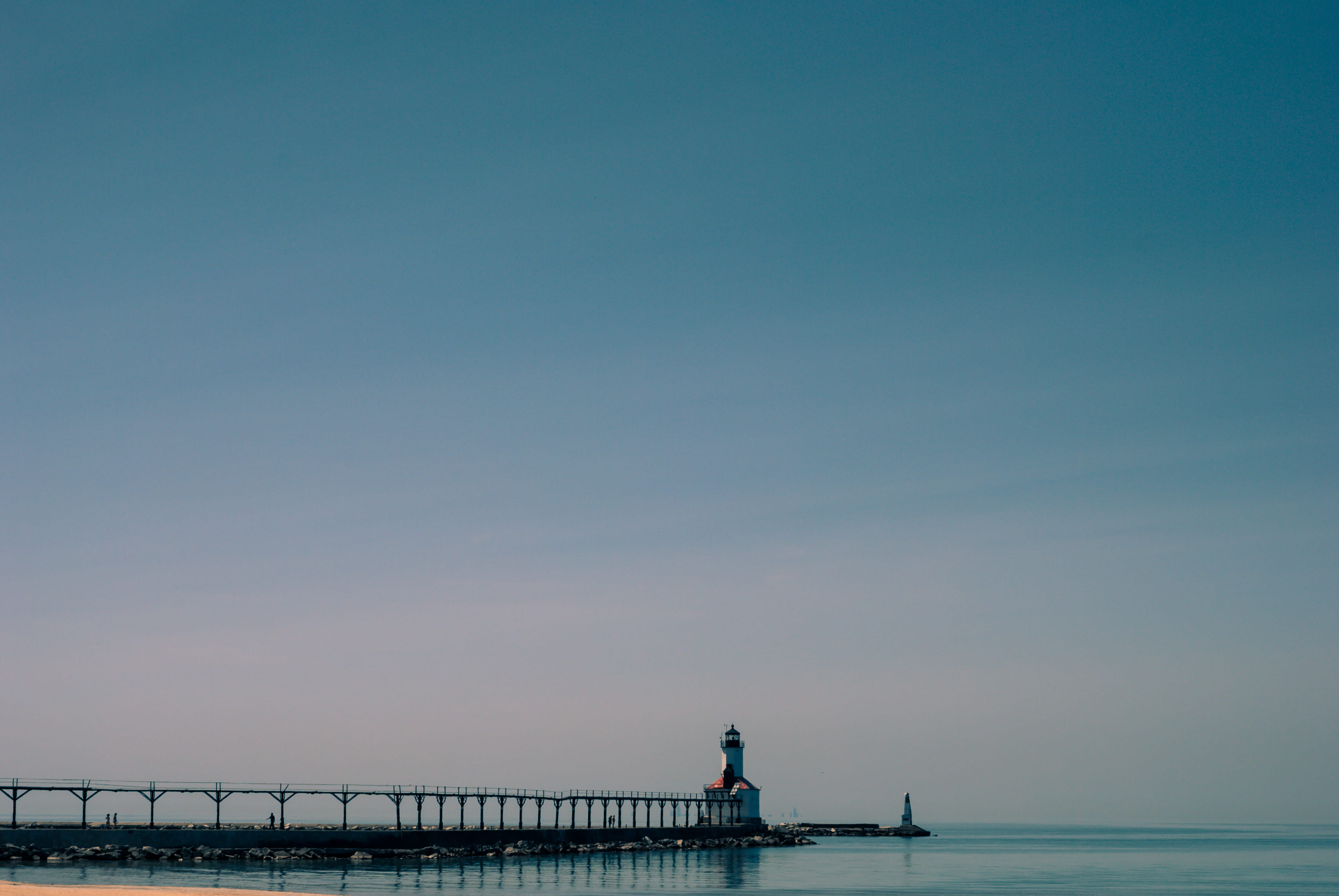 clouds, brown, water, tower, surrounded, seashore, blue, calm, nature, dock, body, light, scenics - nature, white, outdoors, transportation, ocean, built structure, HD Wallpaper