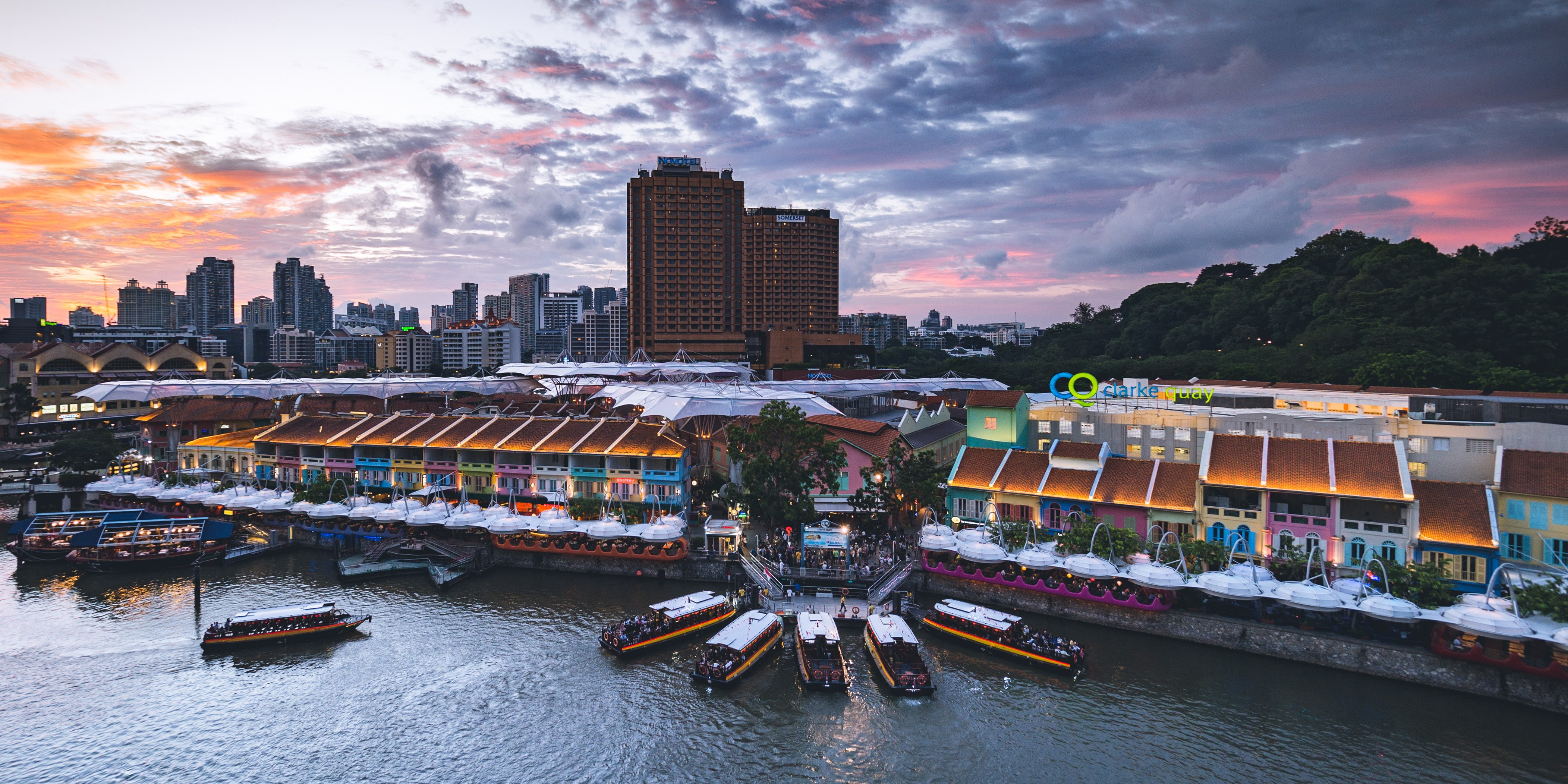 sky, building, Singapore, city, cityscape, 4K, boat, water, HD Wallpaper