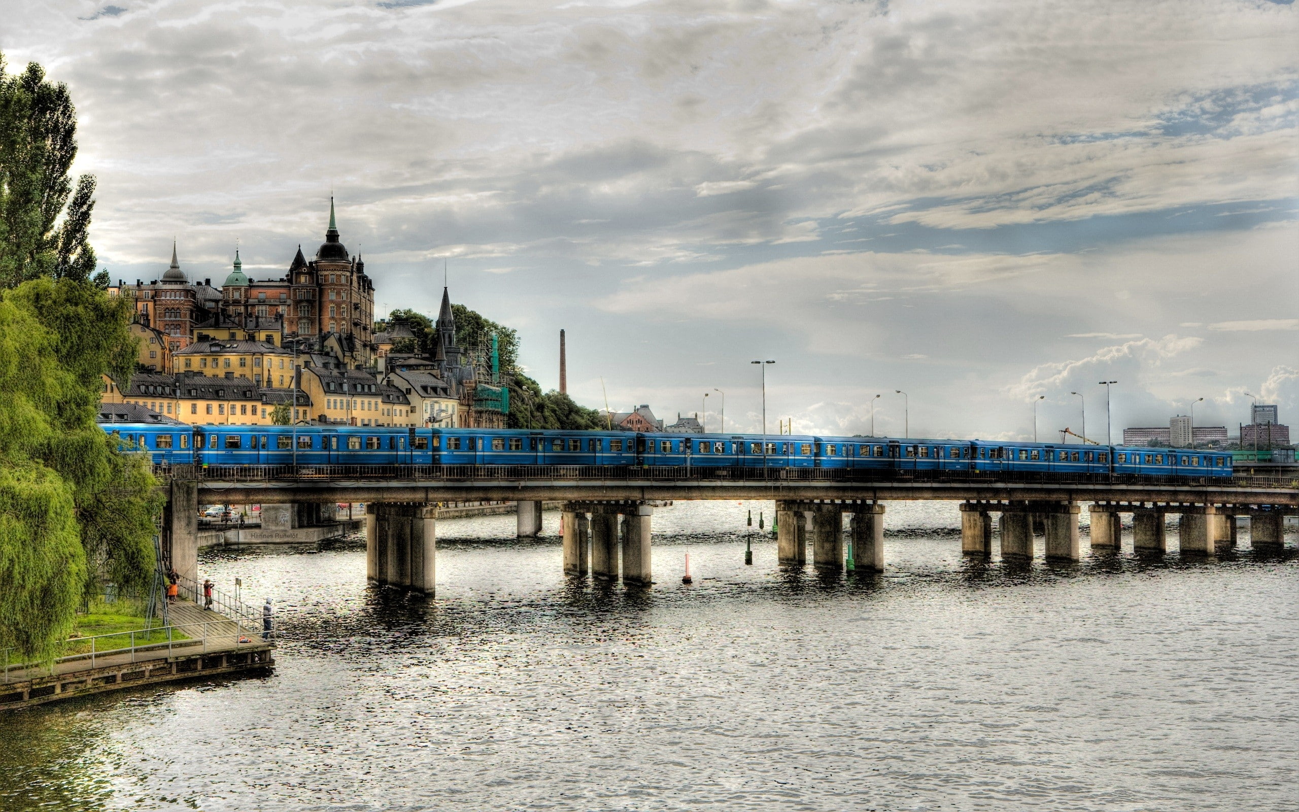 abstract, art, Clouds, slussen, 2K, hd, water, x, bridges, hdr, stockholm, trains, photography, sweden, HD Wallpaper