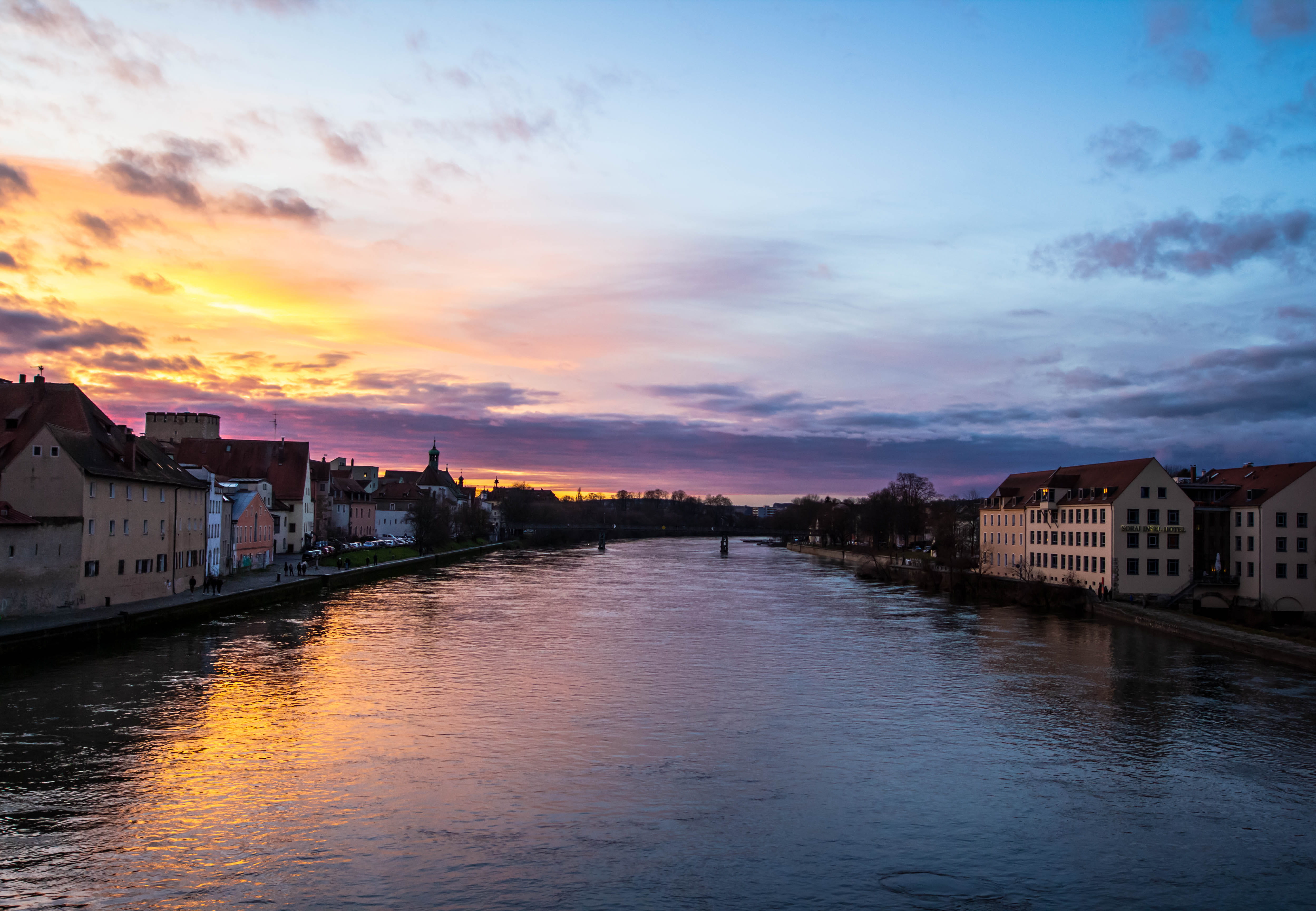 orange color, reflection, 4K, outdoors, love, river, waterfront, residential district, no people, water, bridge, townscape, architecture, house, sunset, HD Wallpaper
