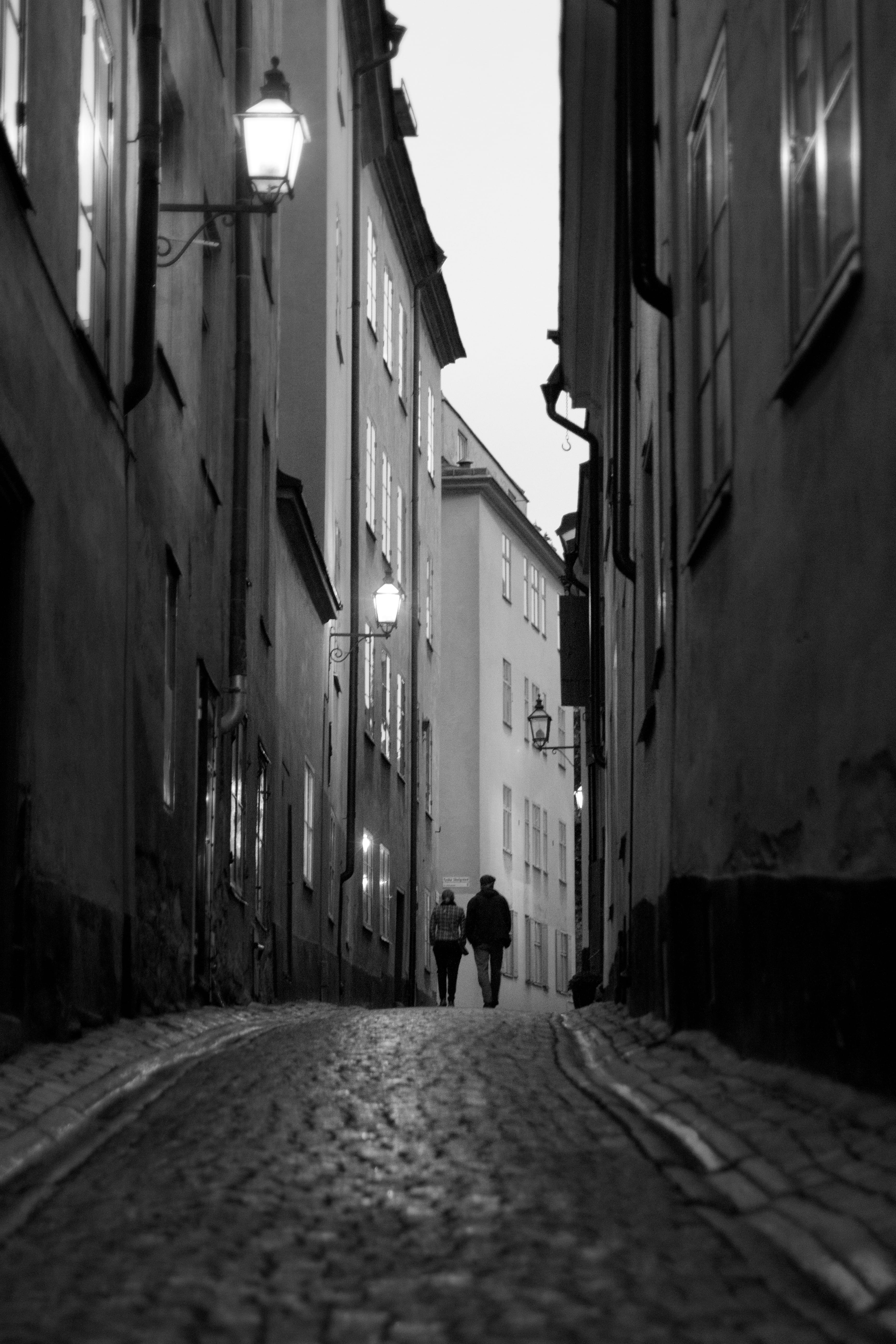 rear view, building, building exterior, direction, strolling, night, oldtown, illuminated, the way forward, 5K, lifestyles, cobblestone, residential district, Phone HD Wallpaper