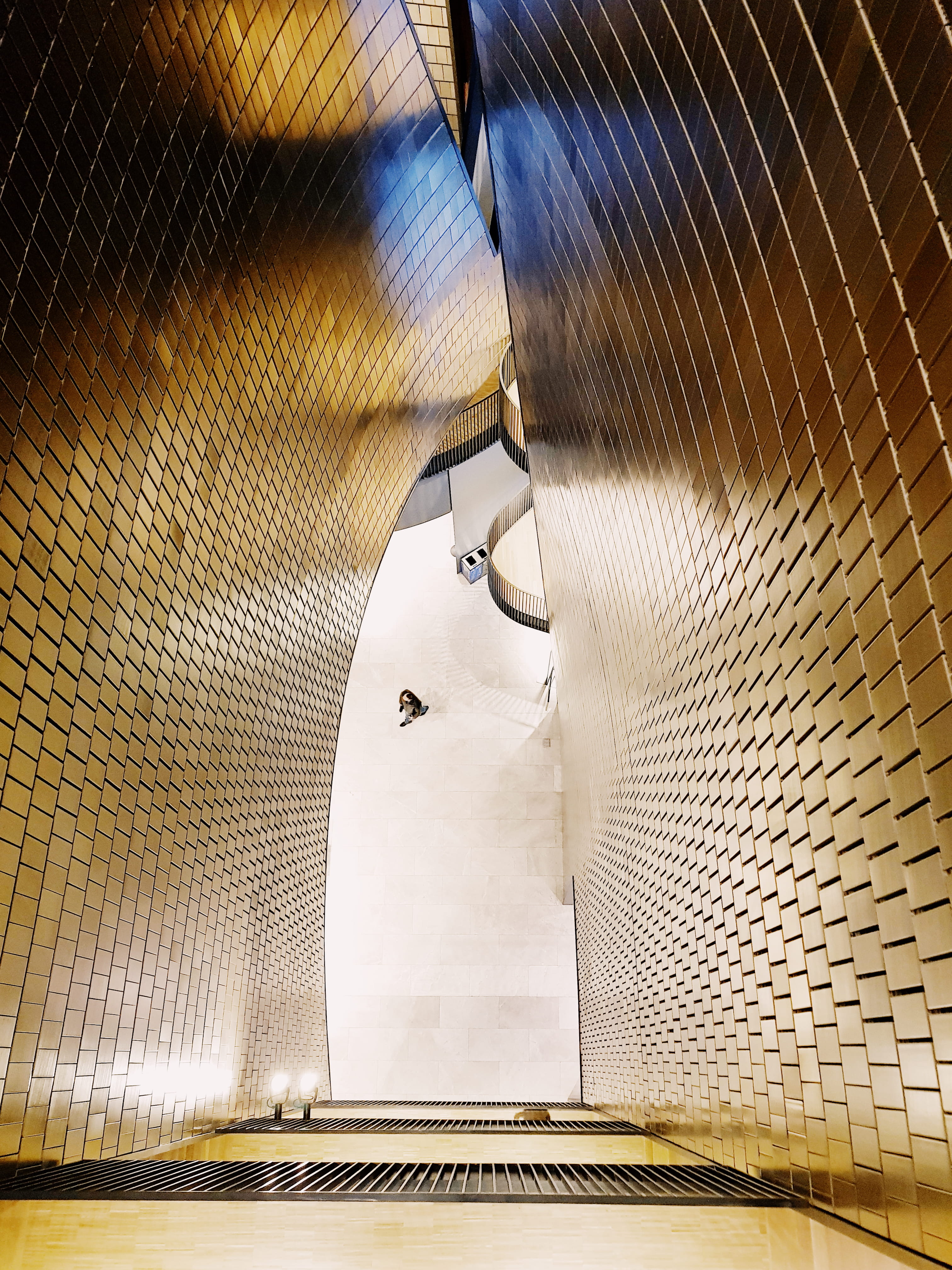 museum, modern, no people, illuminated, canada, architecture, studio bell, wall - building feature, metal, flooring, low angle view, 4K, sunlight, indoors, Phone HD Wallpaper