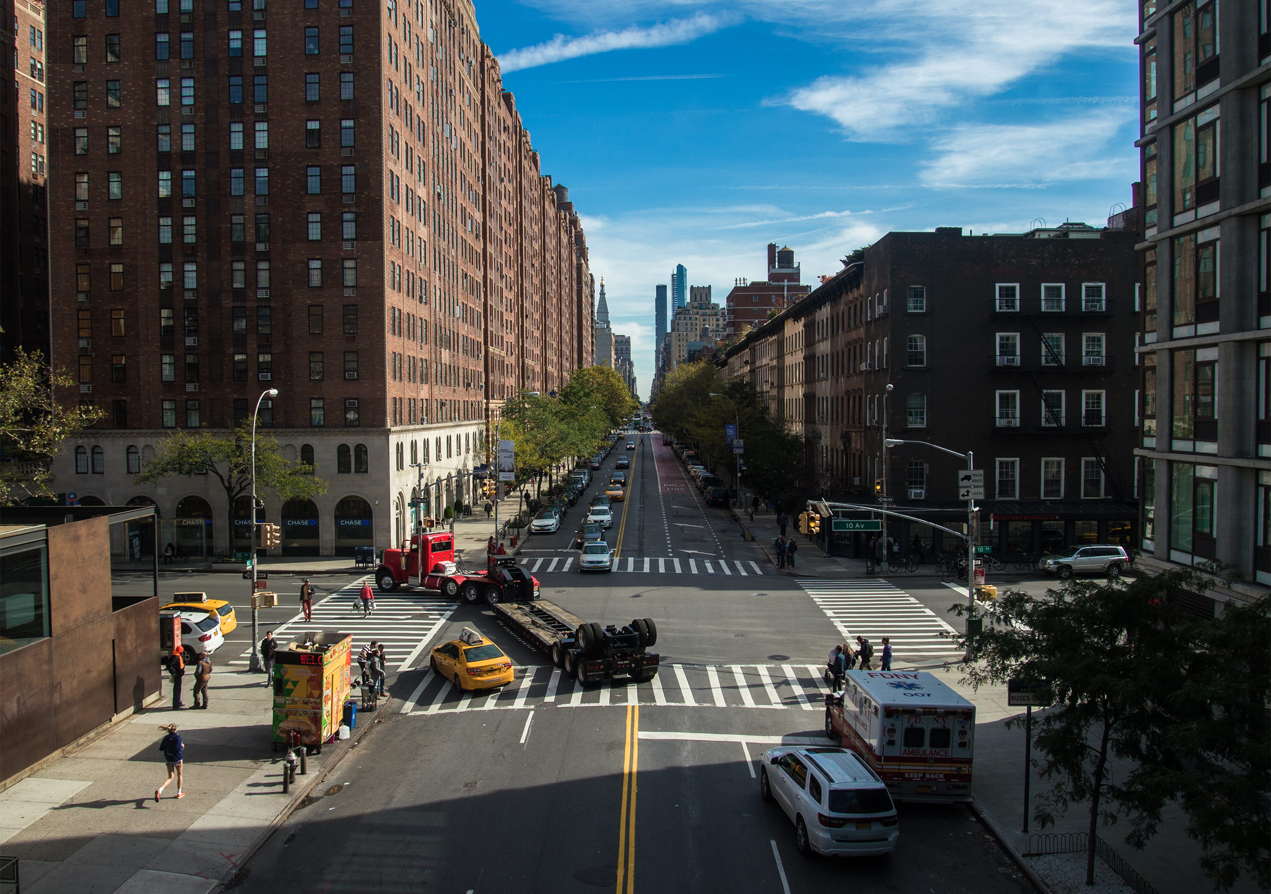road marking, sign, car, symbol, mode of transportation, city street, building, land vehicle, building exterior, perspective, city, the high line, depth of field, HD Wallpaper