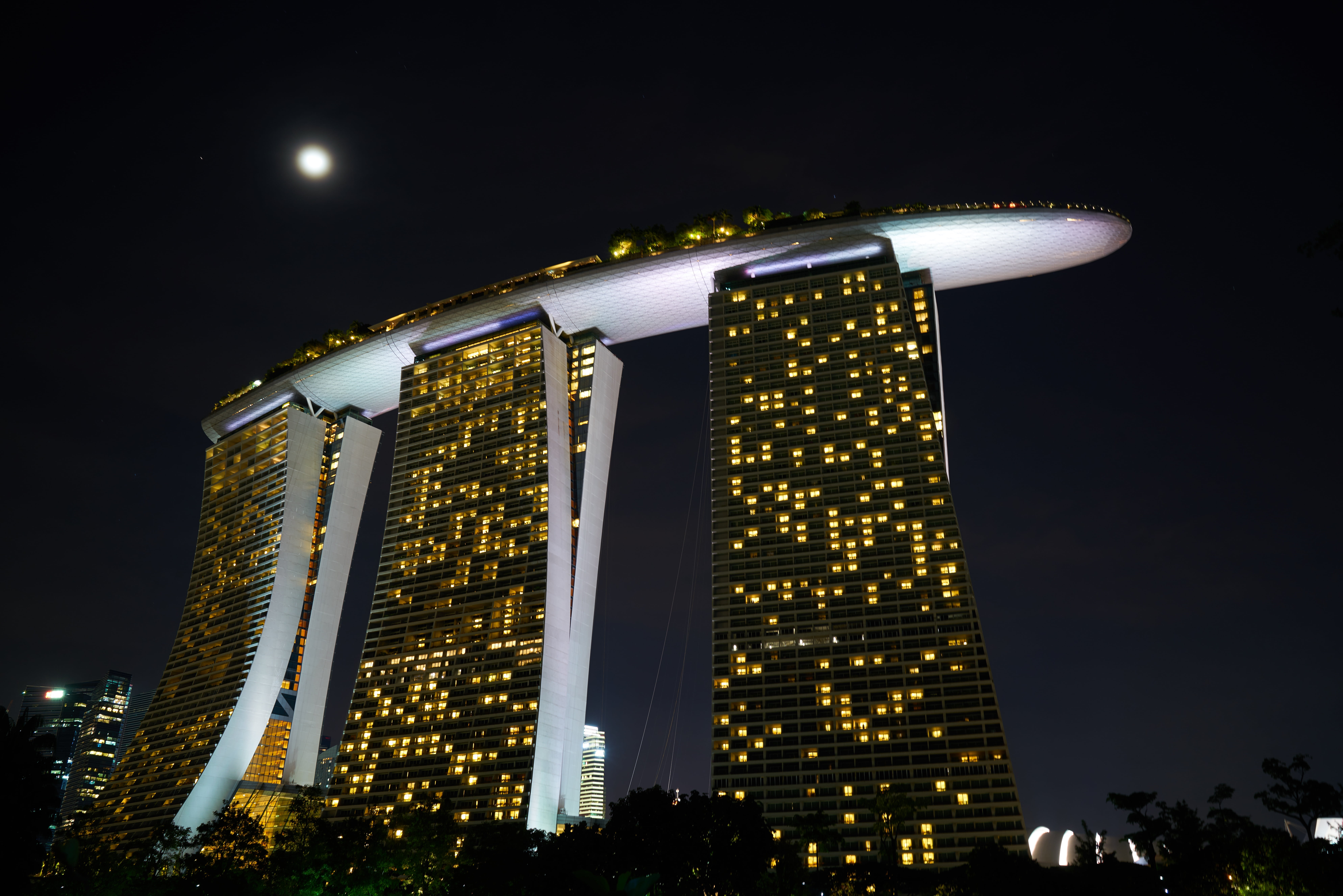 city, building, illuminated, low angle view, residential district, financial district, no people, moon, tall - high, nature, skyscraper, black, office building exterior, HD Wallpaper