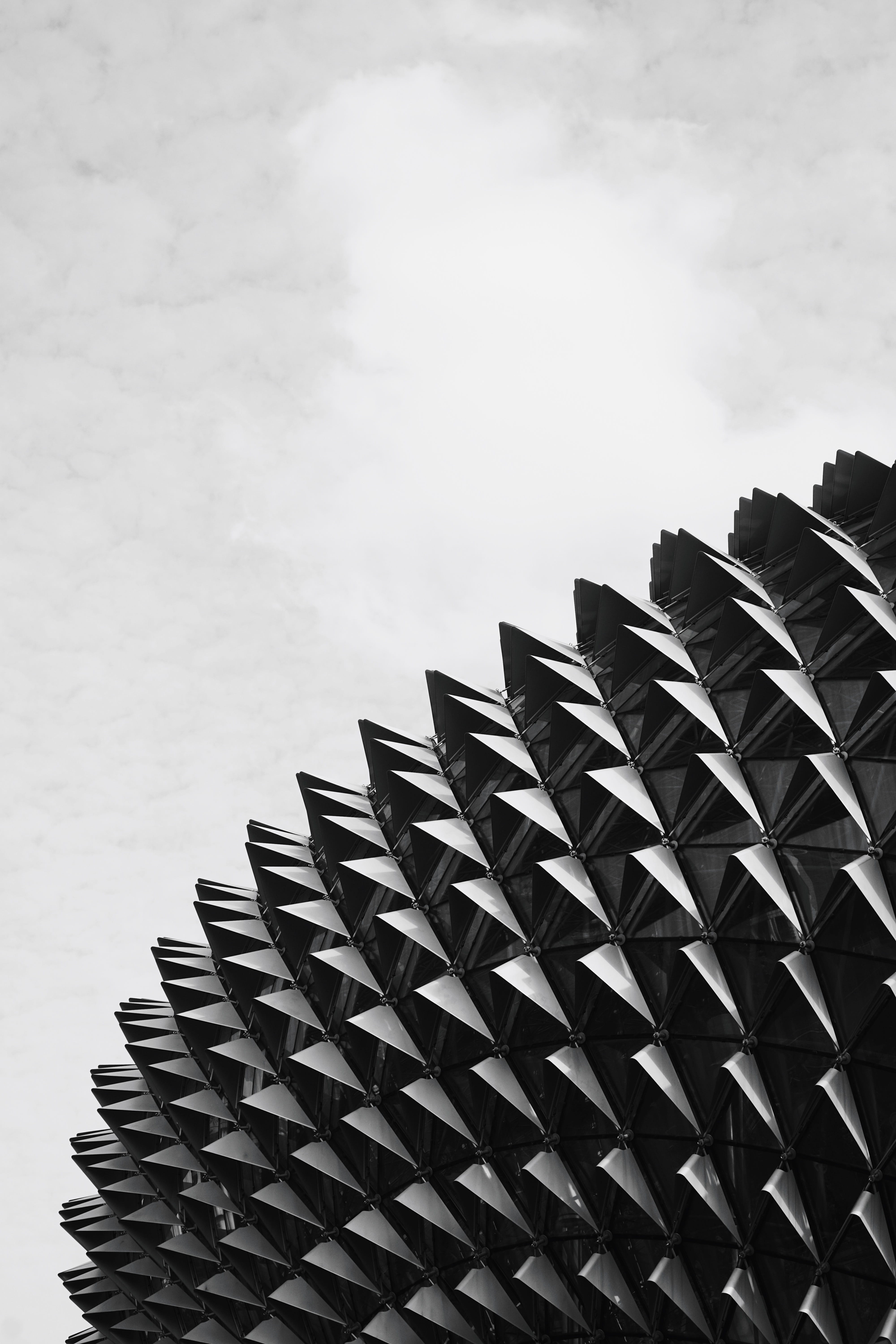 building exterior, sky, esplanade, wheel, modern, day, nature, cloud - sky, design, pattern, low angle view, scales, built structure, durian, metal, outdoors, Phone HD Wallpaper