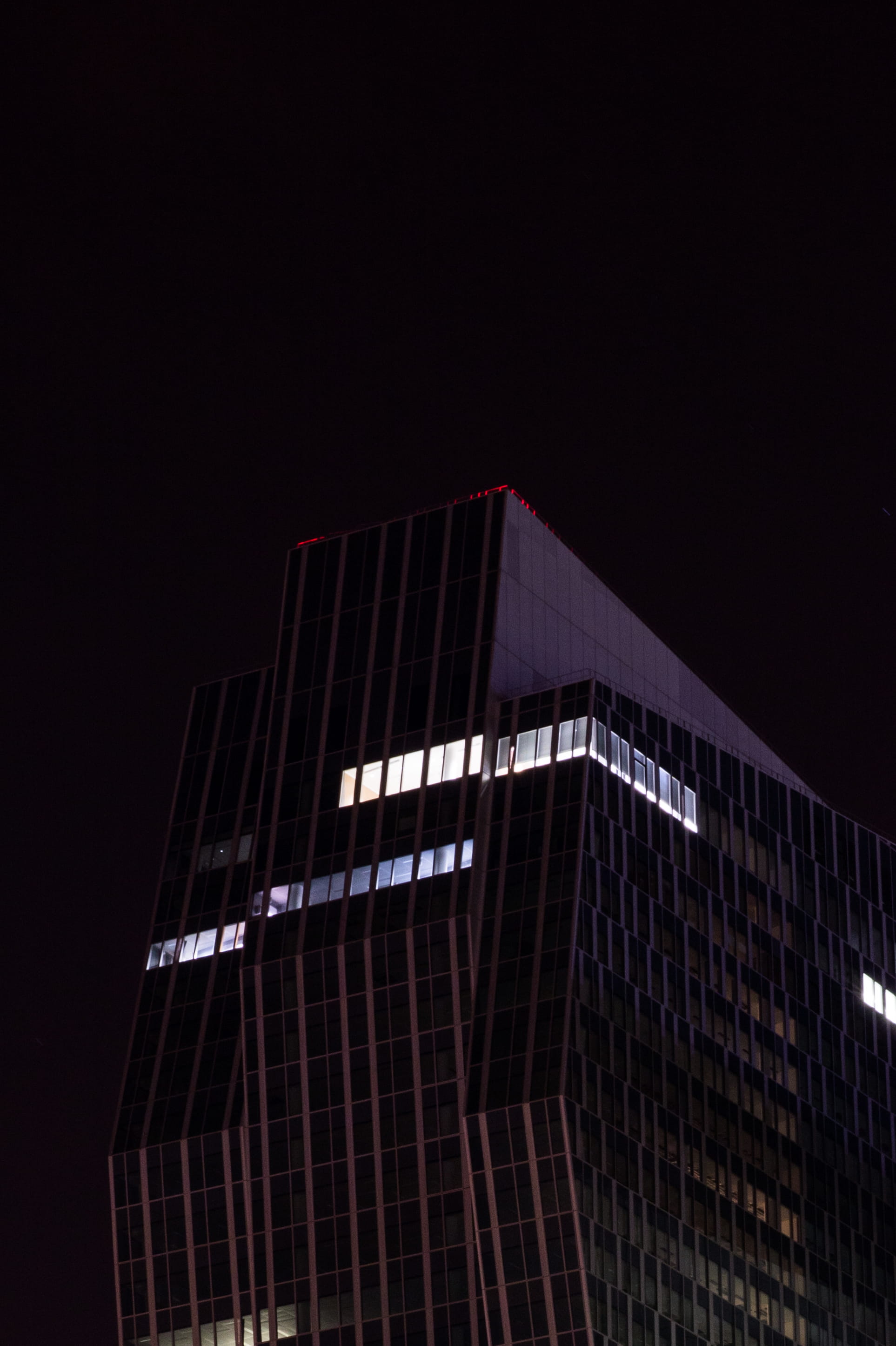 no people, tall - high, night, architecture, tower, illuminated, lighting equipment, copy space, france, black background, puteaux, low angle view, office building exterior, Phone HD Wallpaper