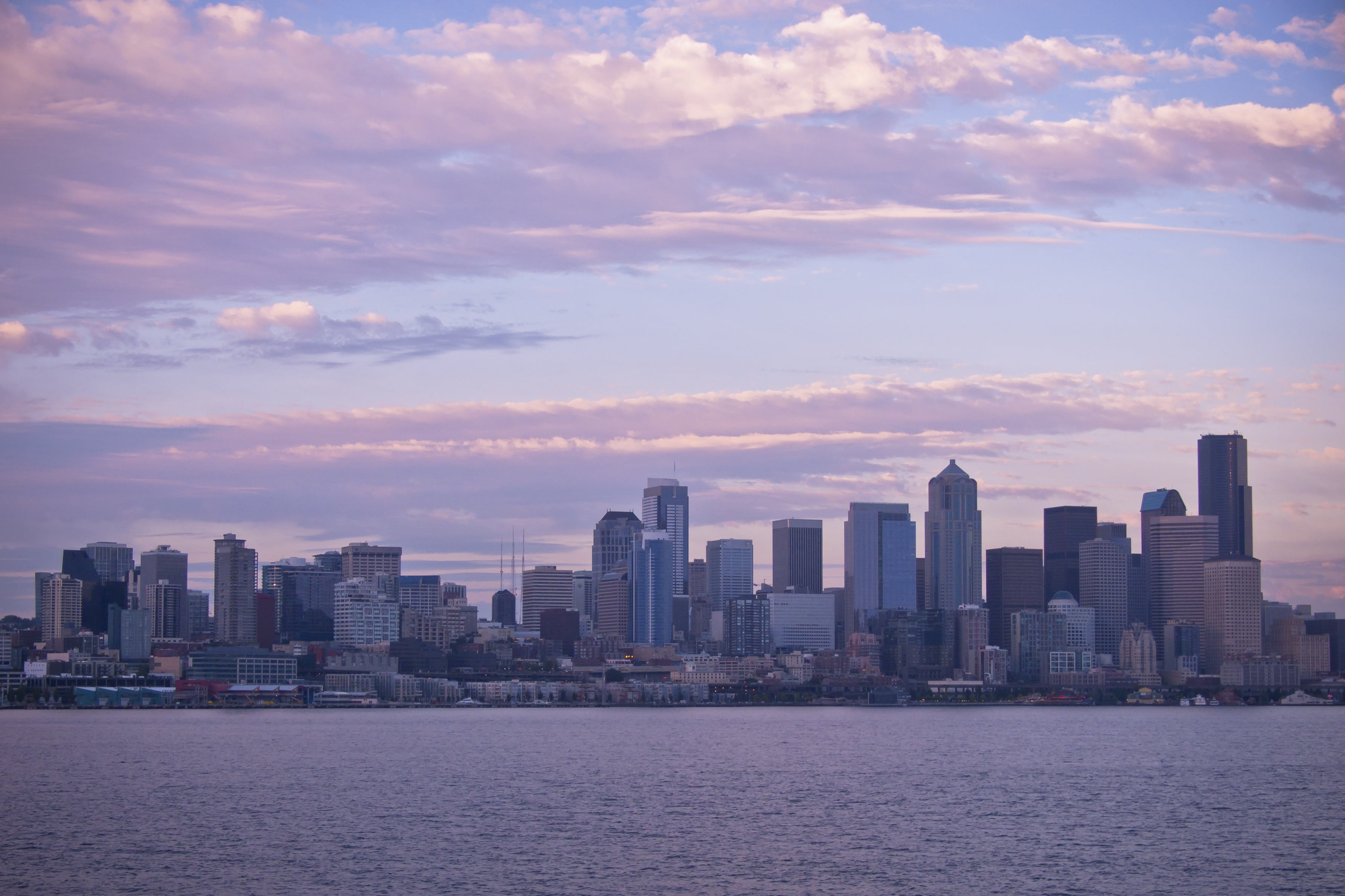 city, built structure, seattle, modern, sea, tall - high, landscape, office building exterior, northwest, downtown, sunset, nature, 2K, waterfront, financial district, HD Wallpaper