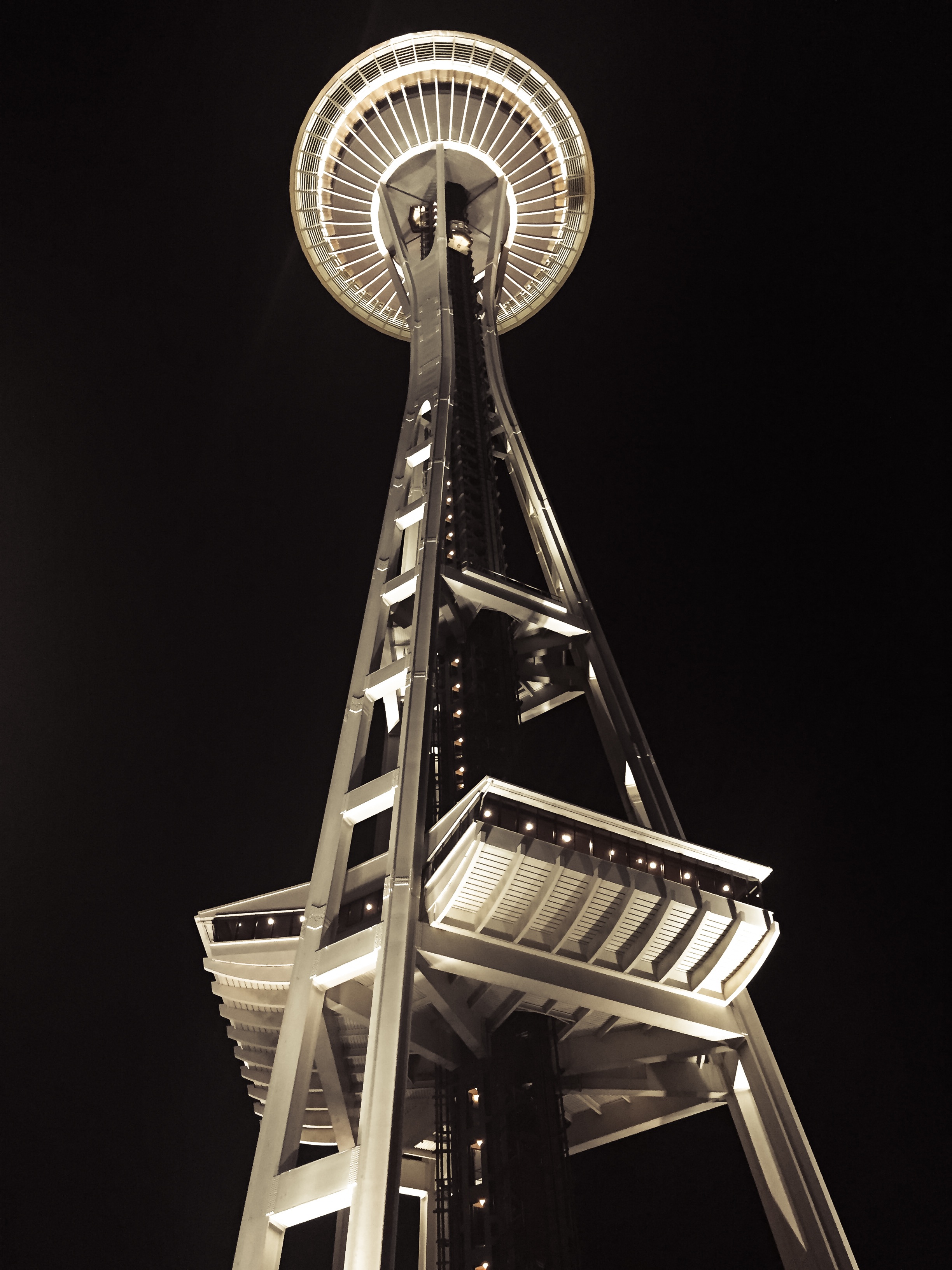 copy space, seattle, low angle view, skyscraper, cityscape, metropolis, ladder, night, nature, travel, building exterior, building, travel destinations, Phone HD Wallpaper