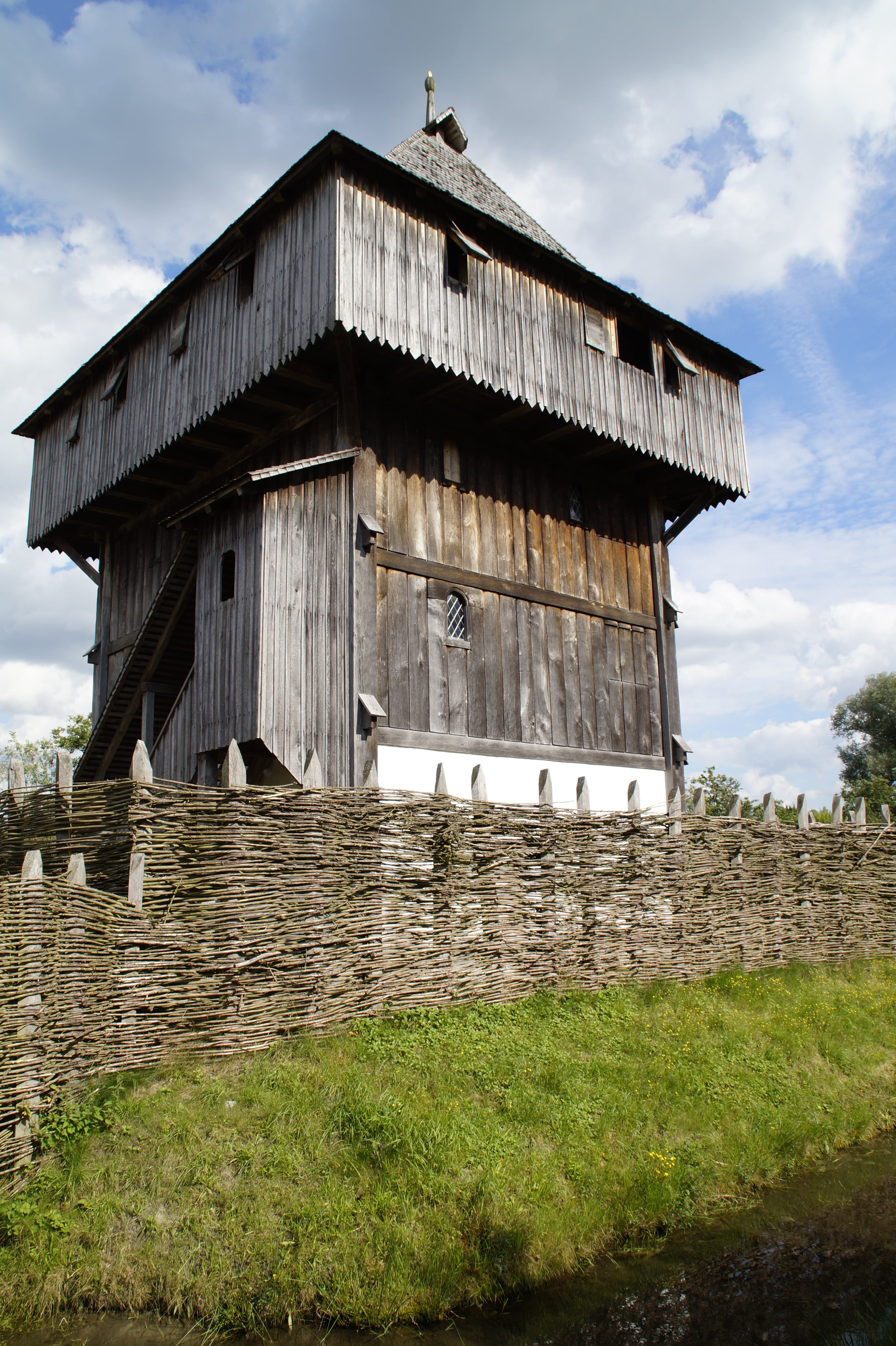 wooden castle, castle, germany, kanzach, ruined, landscape, outdoors, grass, land, built structure, bach ritterburg, medieval, wood - material, reconstruction, Phone HD Wallpaper