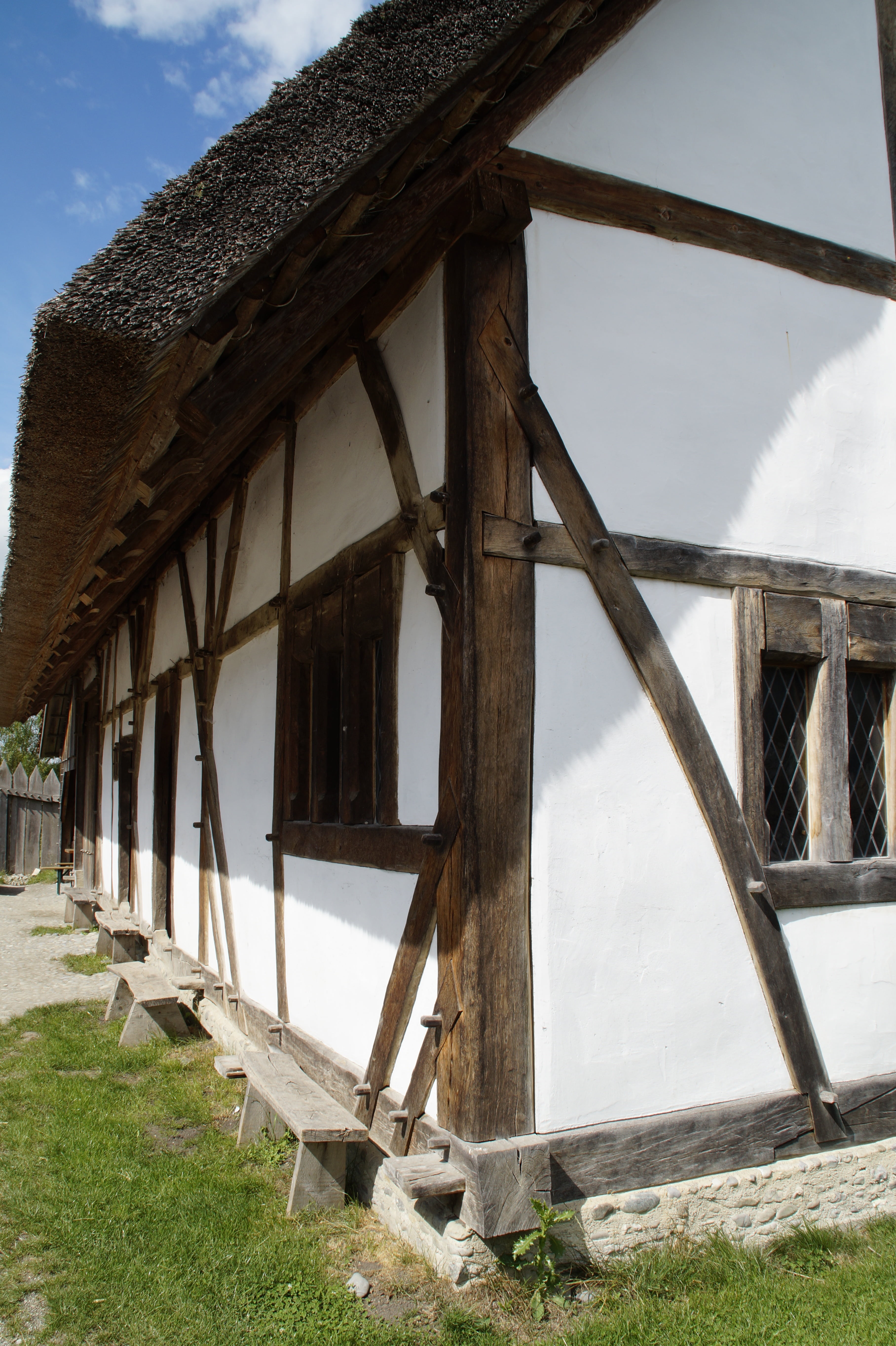 kanzach, baden württemberg, bach ritterburg, germany, outdoors, reconstruction, reconstructed, old, land, fachwerkhaus, day, 5K, field, roof, tower, southern germany, Phone HD Wallpaper