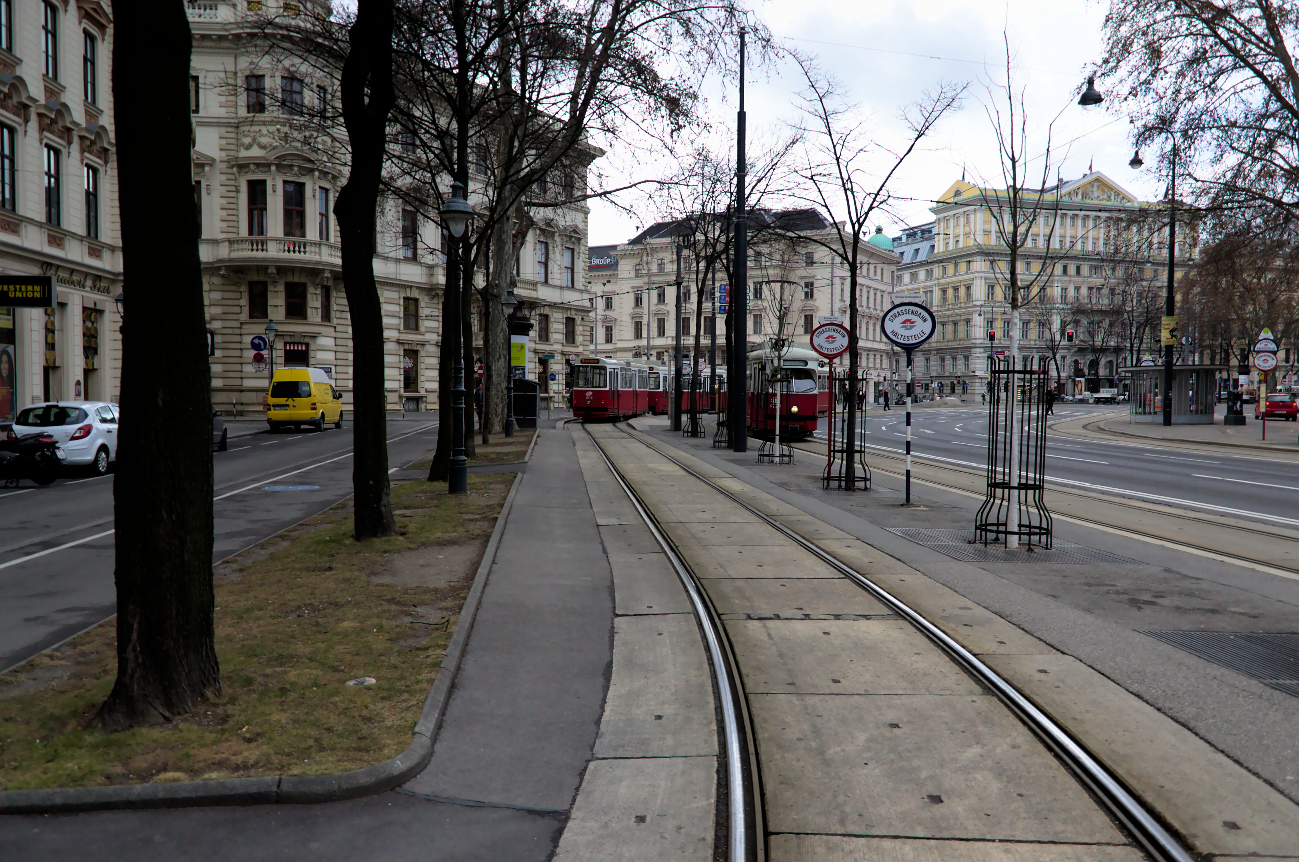 wien, day, no people, track, nature, built structure, opernring 10, railroad track, 4K, building exterior, transportation, austria, tree, spring, tram, HD Wallpaper