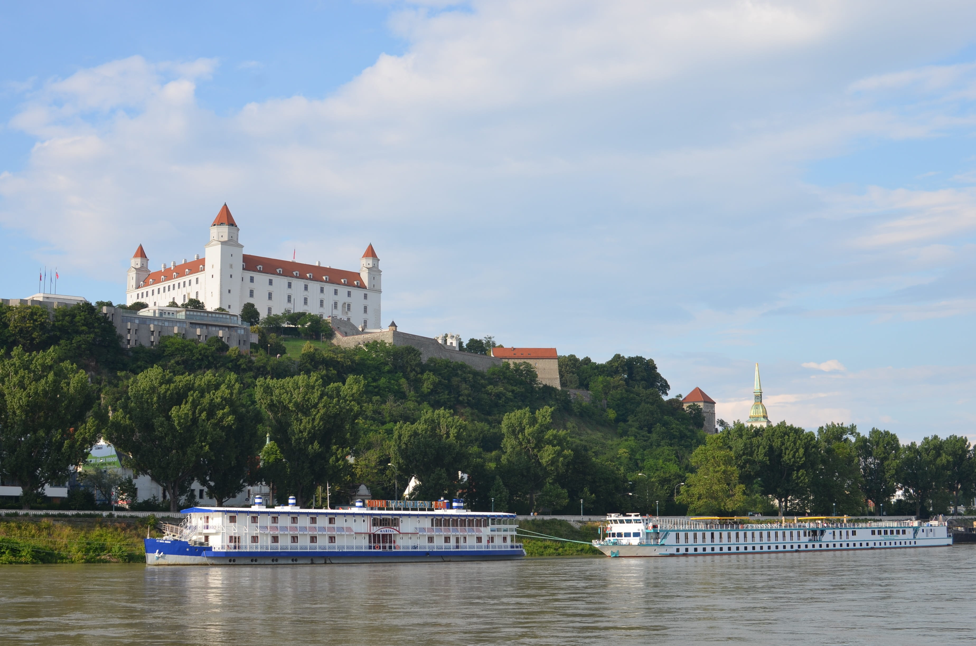 castle, water, plant, river, day, donau, nautical vessel, transportation, tree, architecture, building, place of worship, 2K, built structure, waterfront, HD Wallpaper