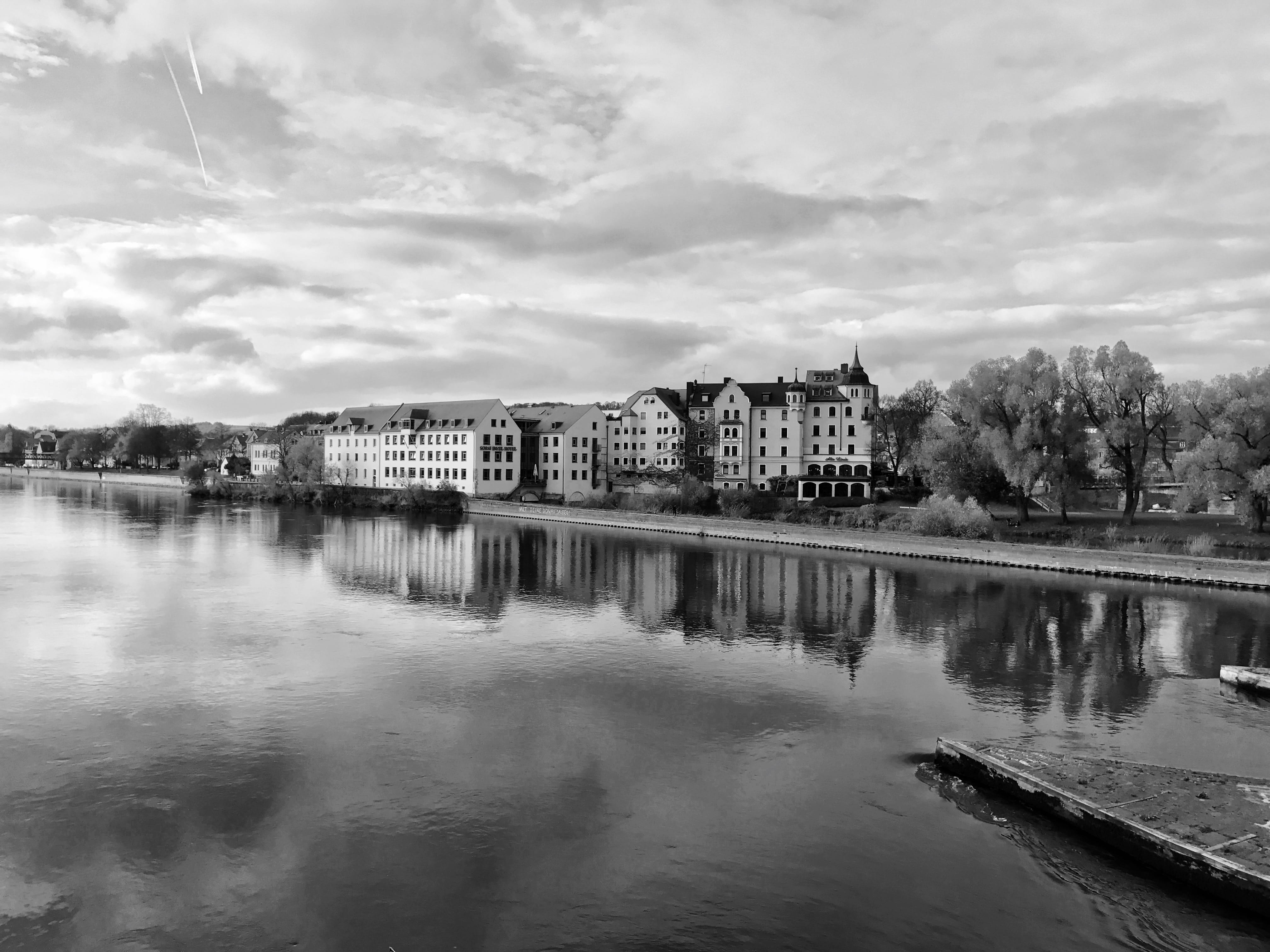 river, no people, building exterior, cloud - sky, city, nature, building, regensburg, waterfront, built structure, germany, reflection, outdoors, danube, HD Wallpaper