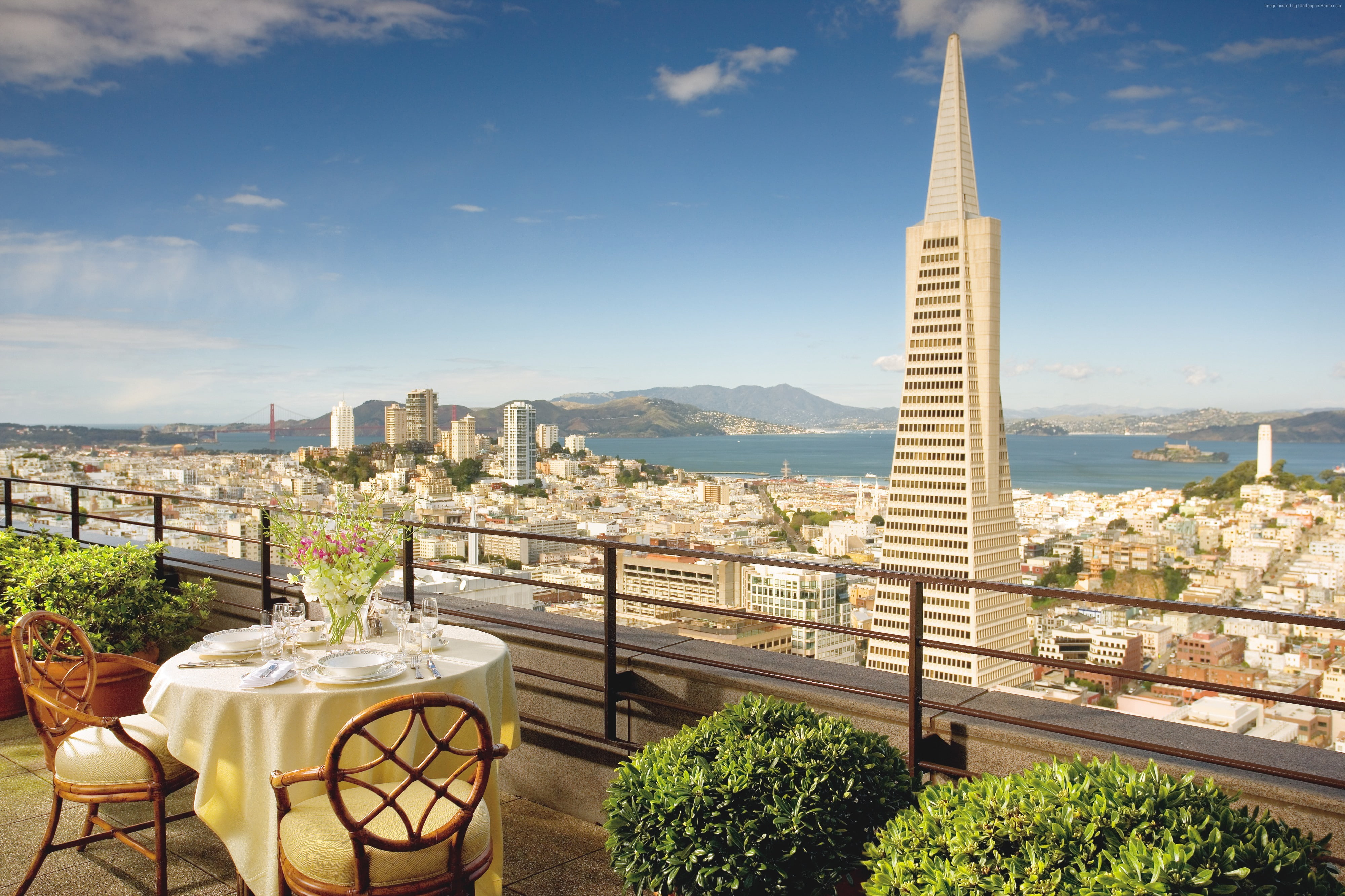 building, table, outdoors, nature, tree, building exterior, travel, Mandarin Oriental Hotel, resort, plant, tourism, 4K, tower, railing, Best Hotels of 2017, HD Wallpaper