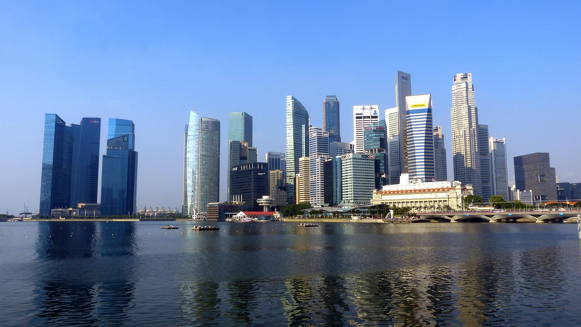 waterfront, flyer, cityscape, sky, landscape, building, skyscraper, bay, office, singapore, sea, 1080P, urban, outdoors, architecture, office building exterior, HD Wallpaper