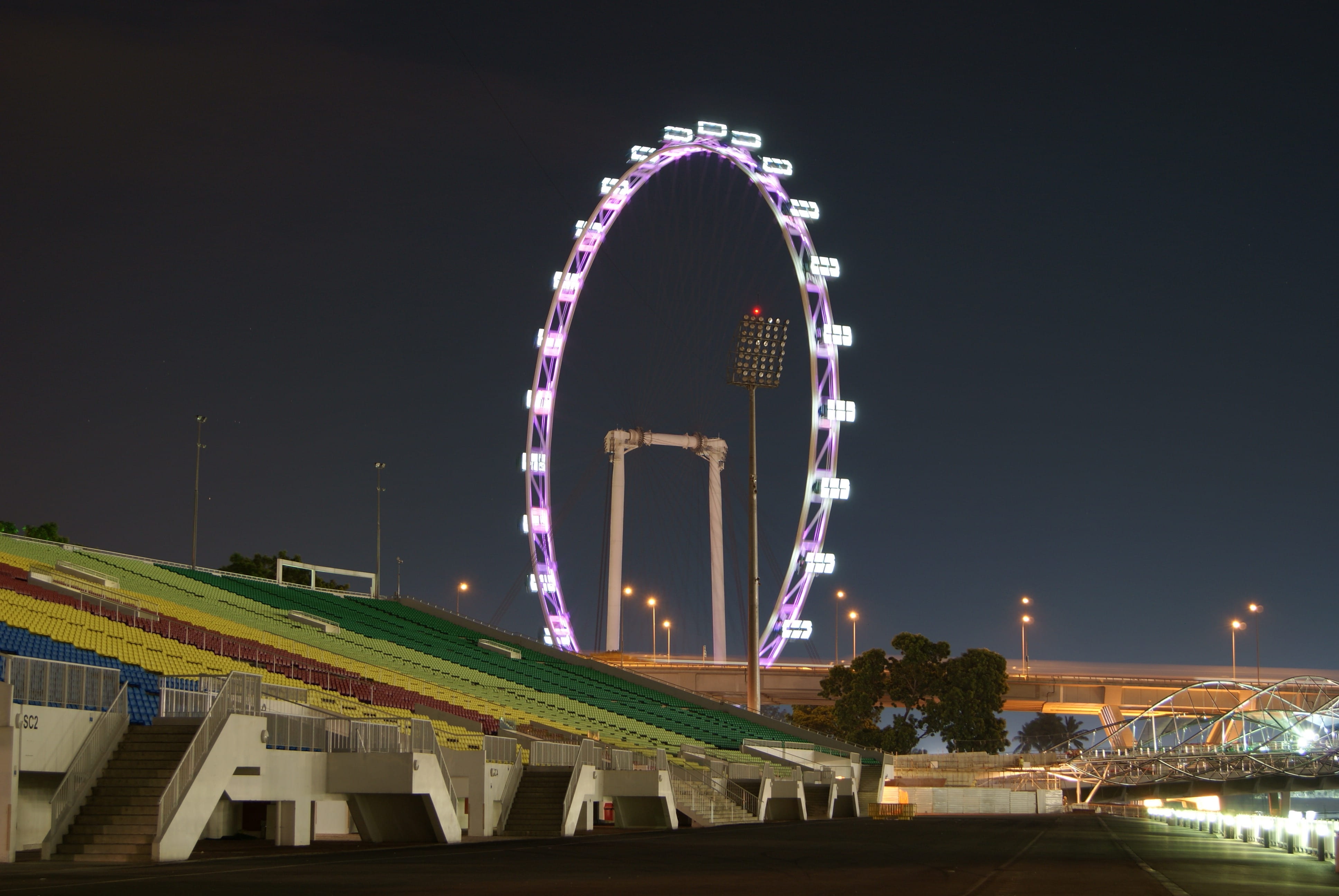 architecture And Buildings, stadium, nature, lights, night, long exposure, travel, highway, no people, architecture, flyer, glowing, amusement park, eye in the sky, HD Wallpaper