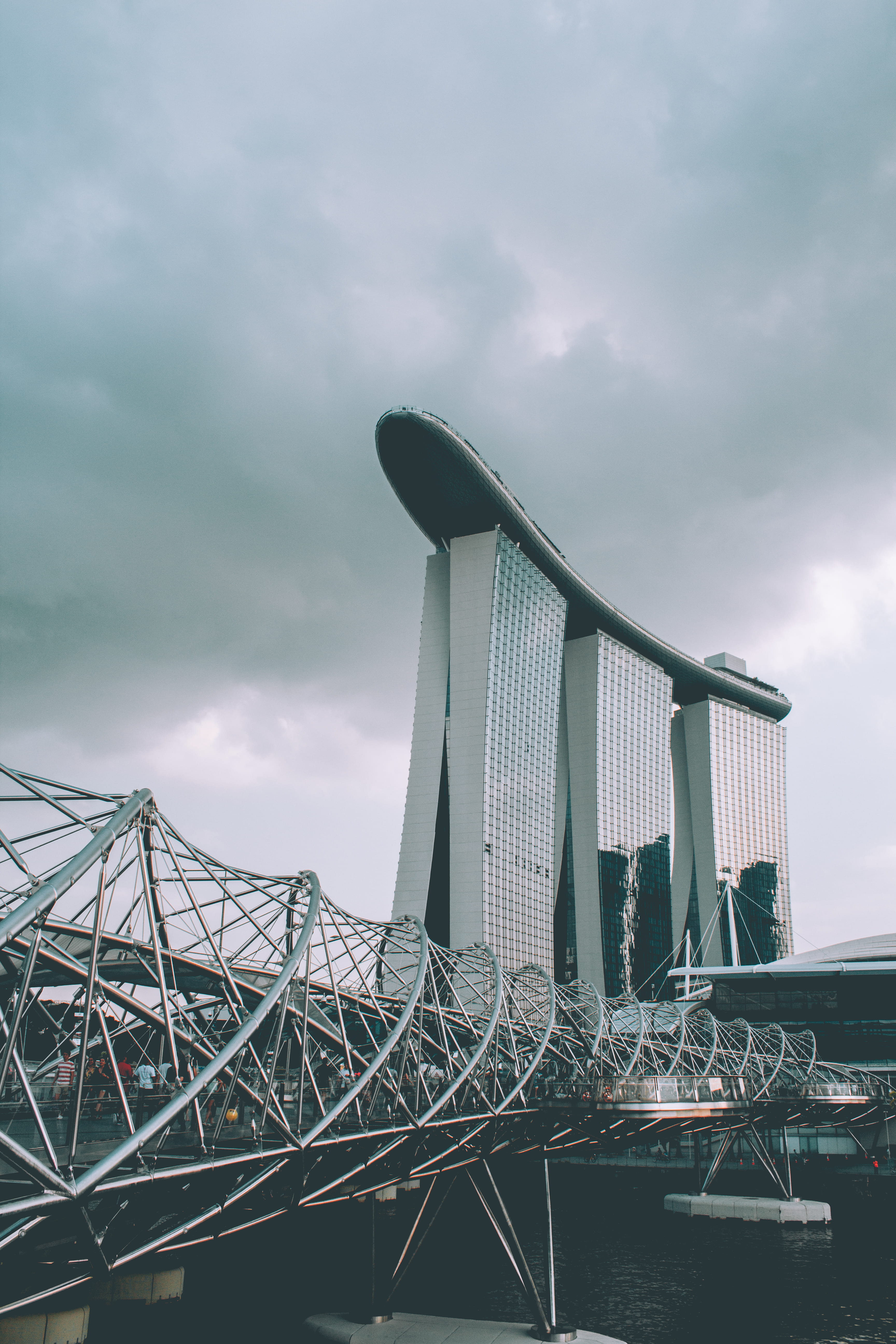 bay, metal, tourism, skyscraper, travel, helix bridge, boat, 5K, malaysia, kuala lumpur, boat on a building, cloud - sky, water, outdoors, japan, day, Phone HD Wallpaper
