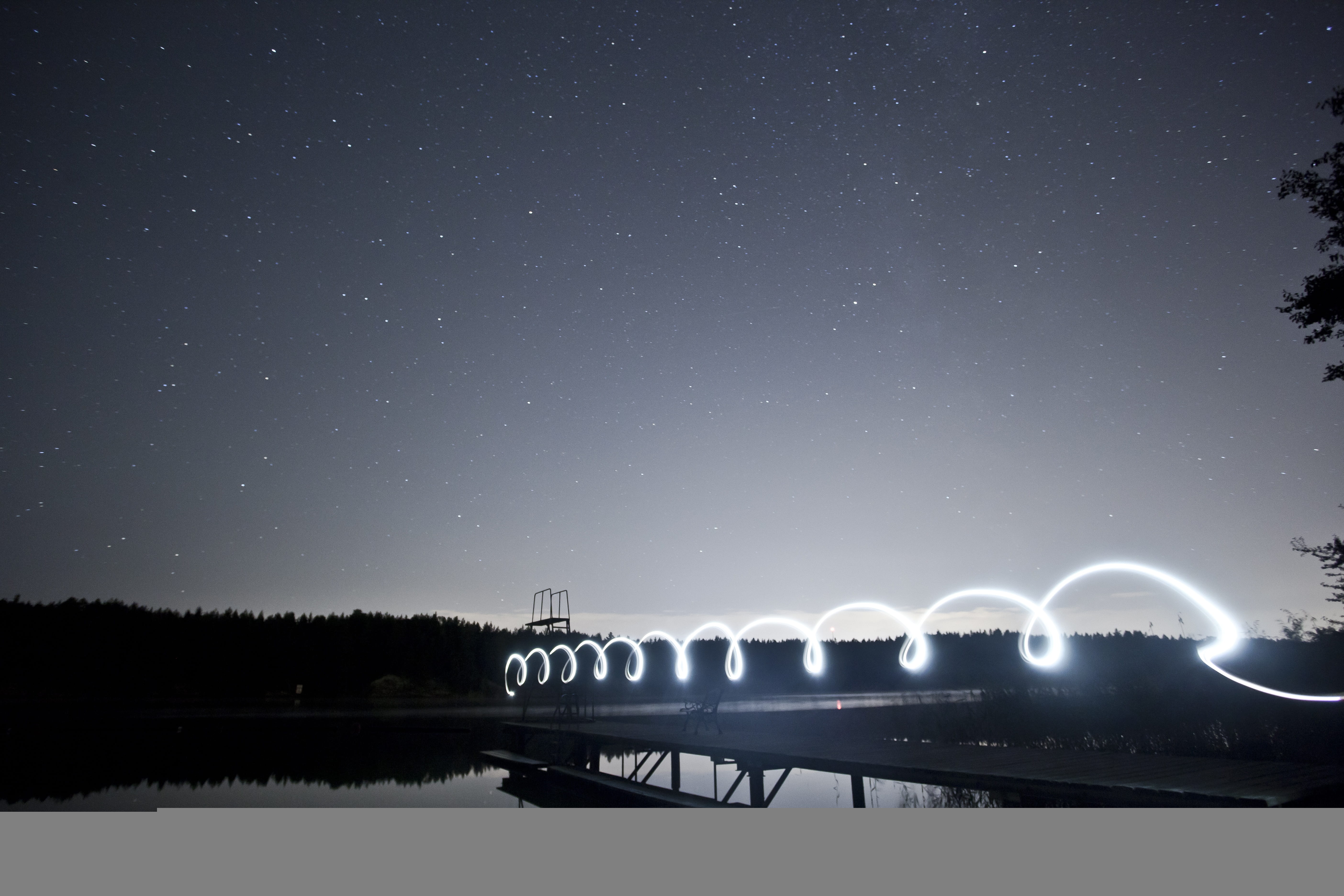 dark, no people, illuminated, spiral, platform, diving, water, constellation, light, stars, bridge - man made structure, built structure, space, night, HD Wallpaper