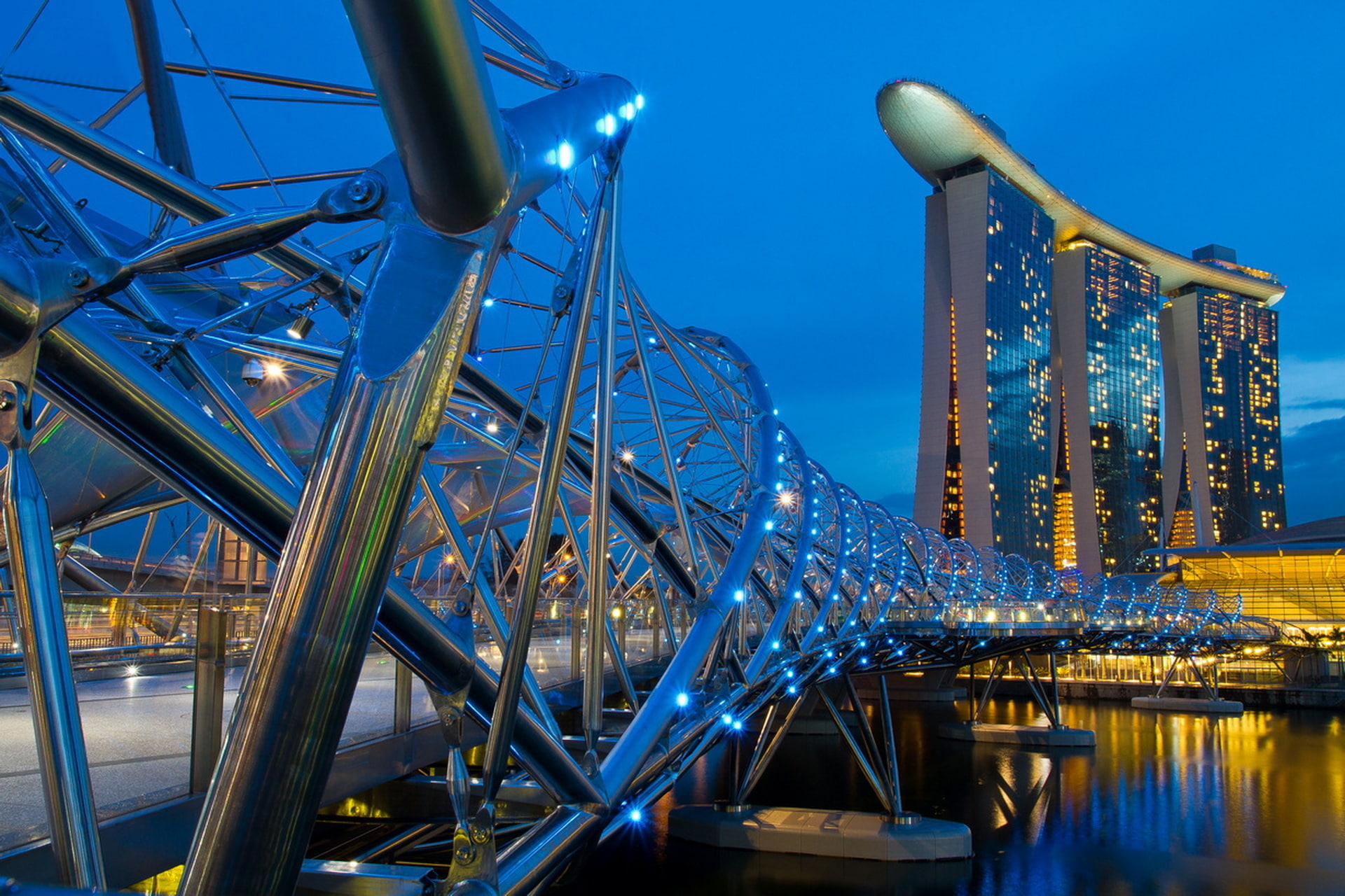 helix, singapore, evening, 1080P, bridge, HD Wallpaper